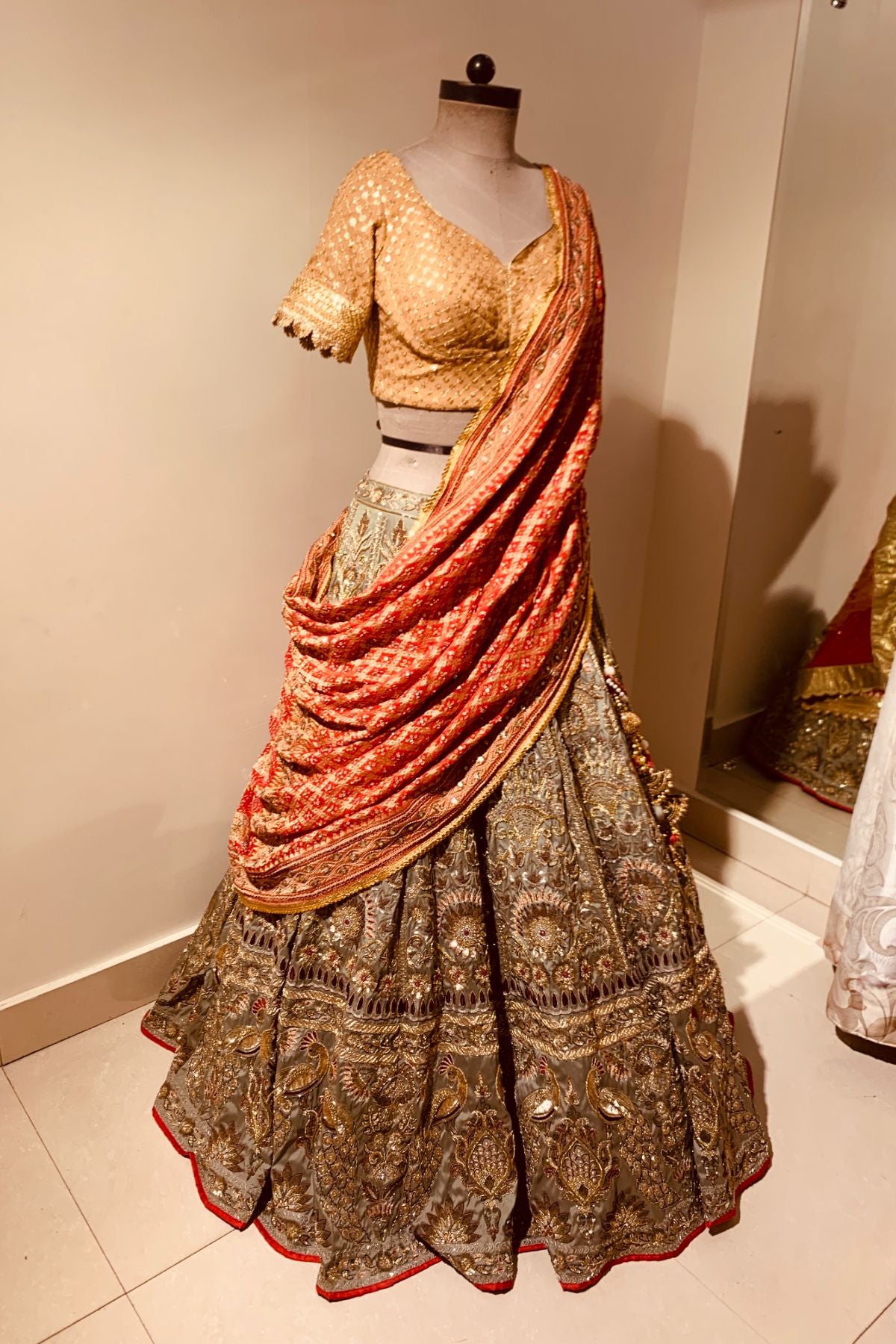 Olive Peacock Lehenga