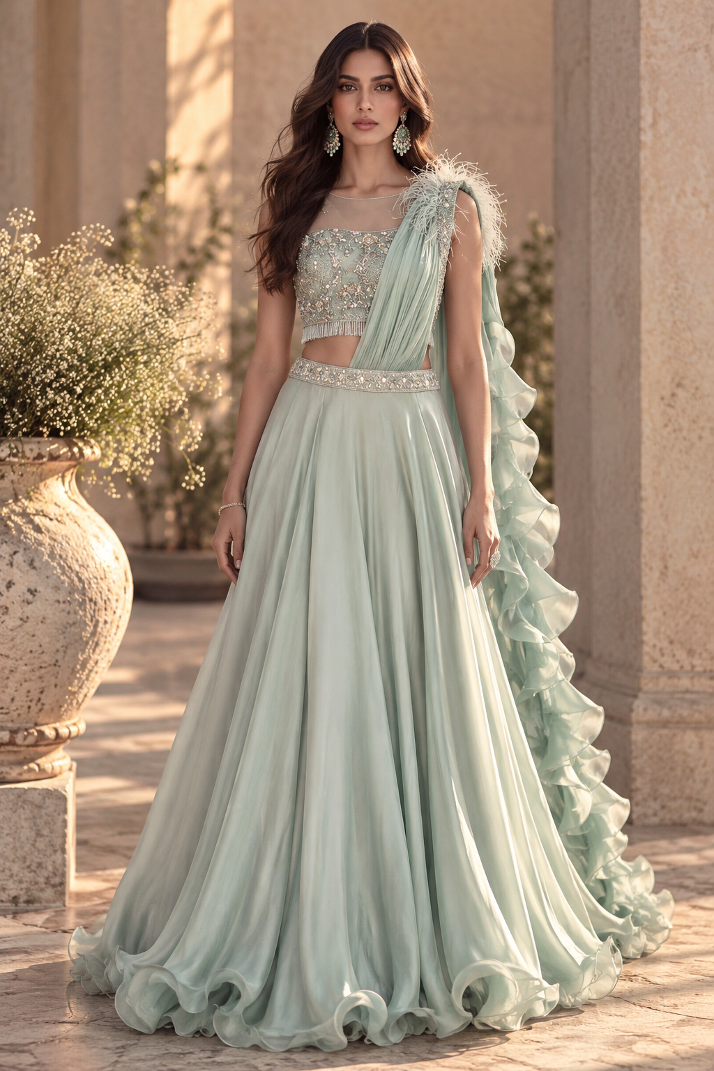 Pastel Blue Draped Lehenga
