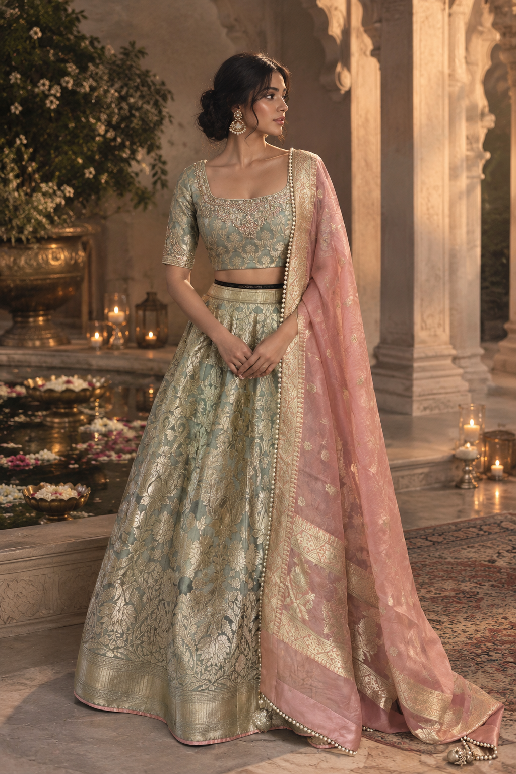 Organza Brocade Lehenga