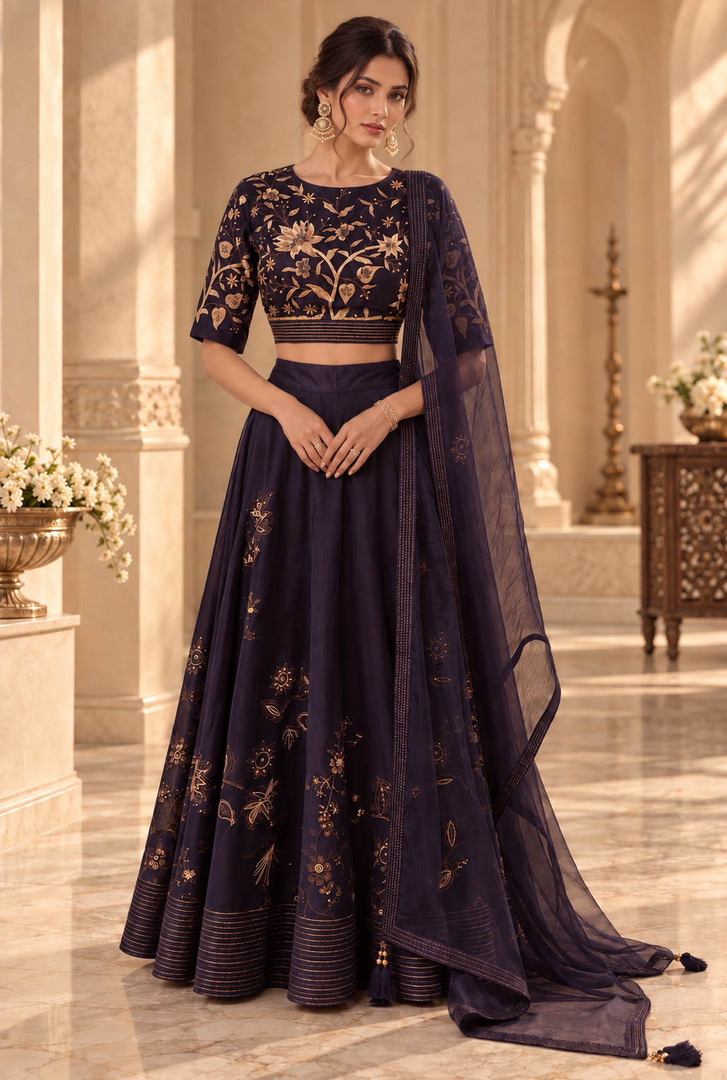 Purple Chanderi Lehenga