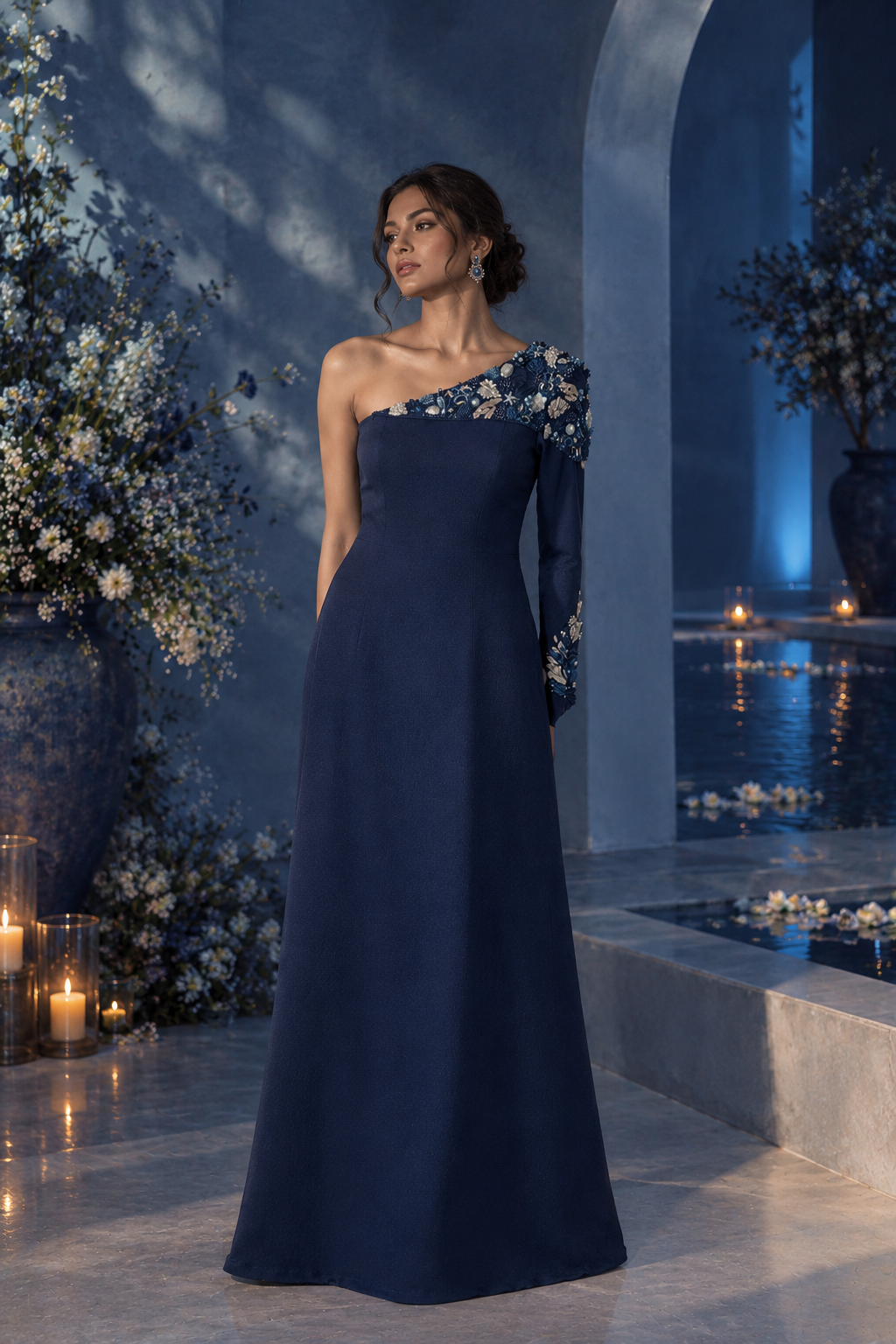 Ocean Blue off Shoulder Gown
