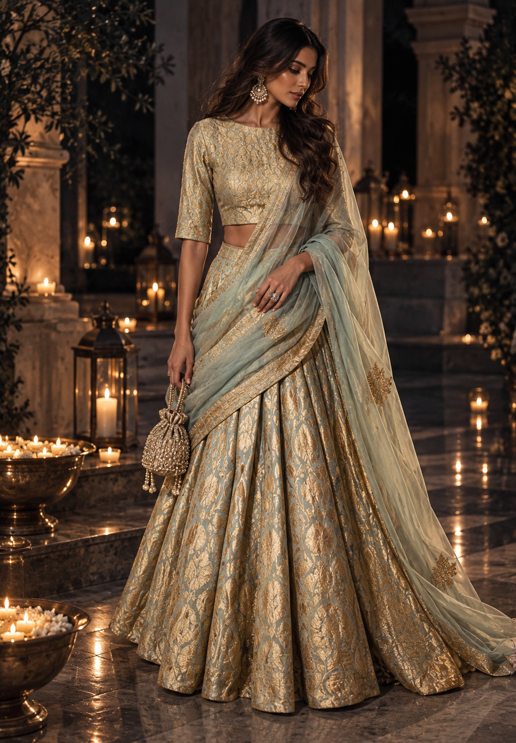 Aqua Benarasi Lehenga