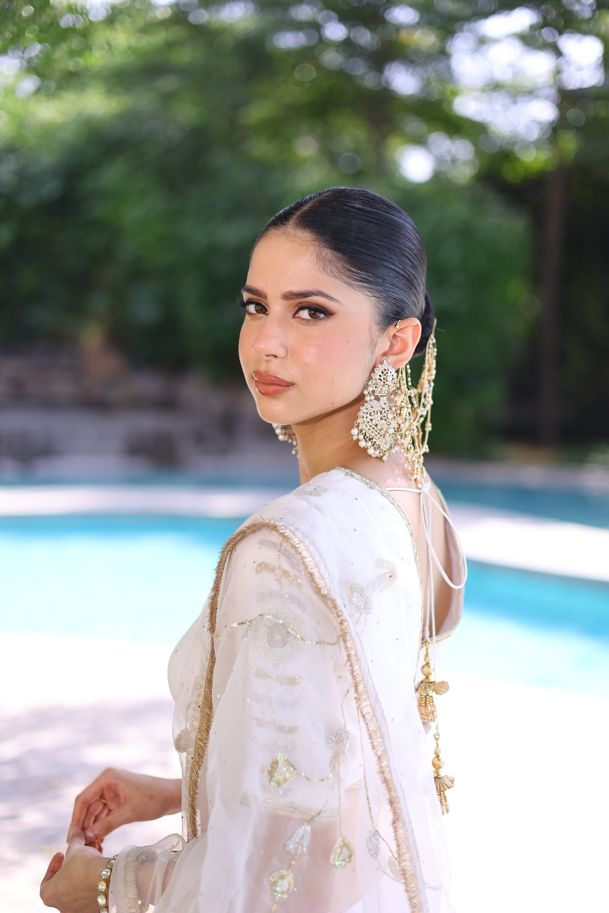 Ivory Chanderi Mukaish Lehenga and Pure Organza Dupatta with Pitta Embroidery