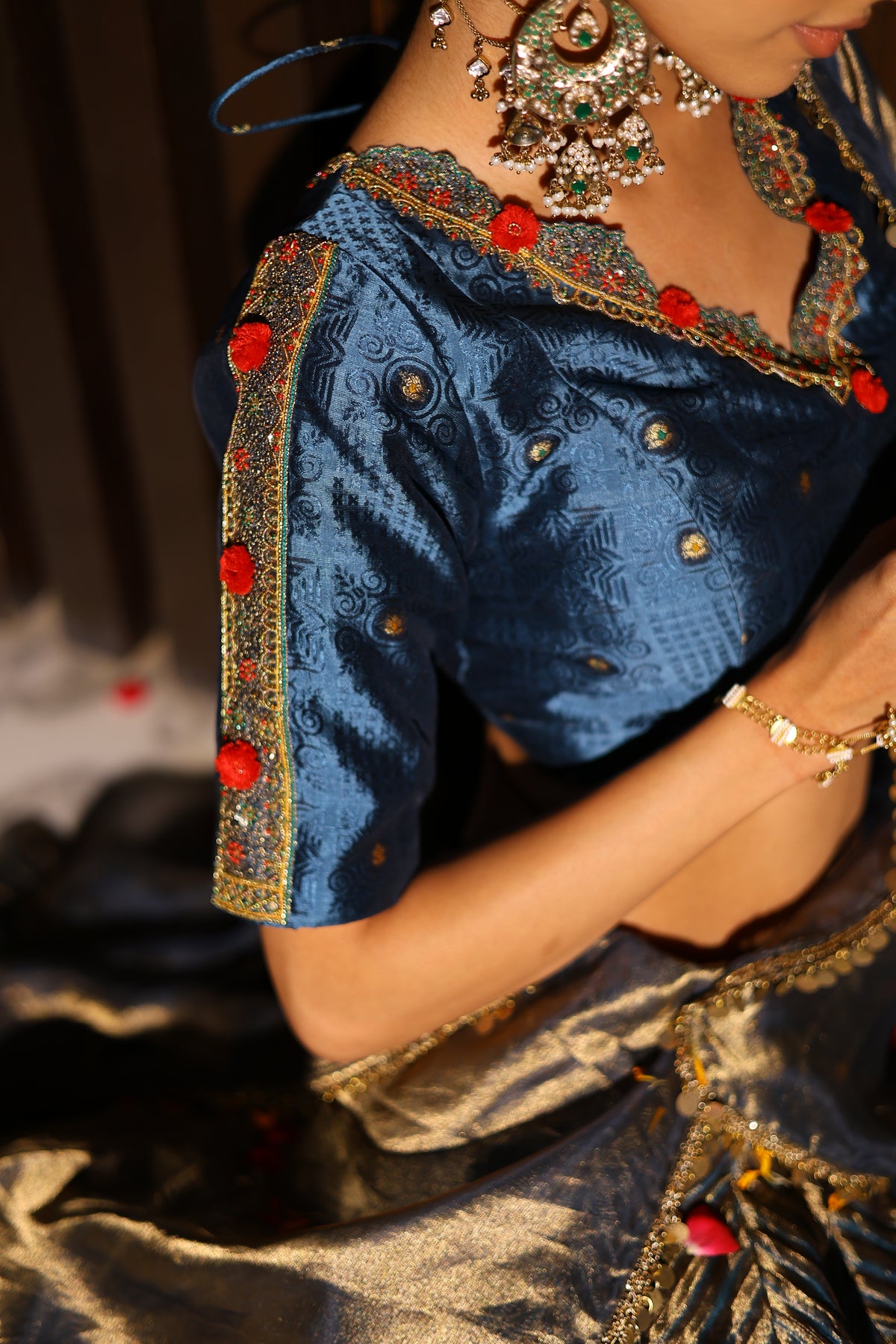 Crushed Tissue Tie Dye Lehenga with Brocade Blouse with organza tissue dupatta