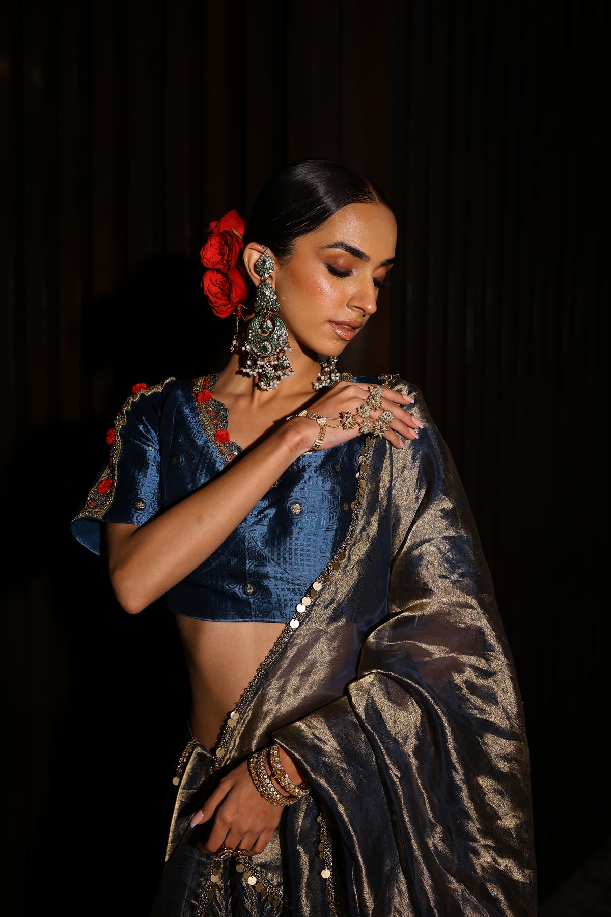 Crushed Tissue Tie Dye Lehenga with Brocade Blouse with organza tissue dupatta