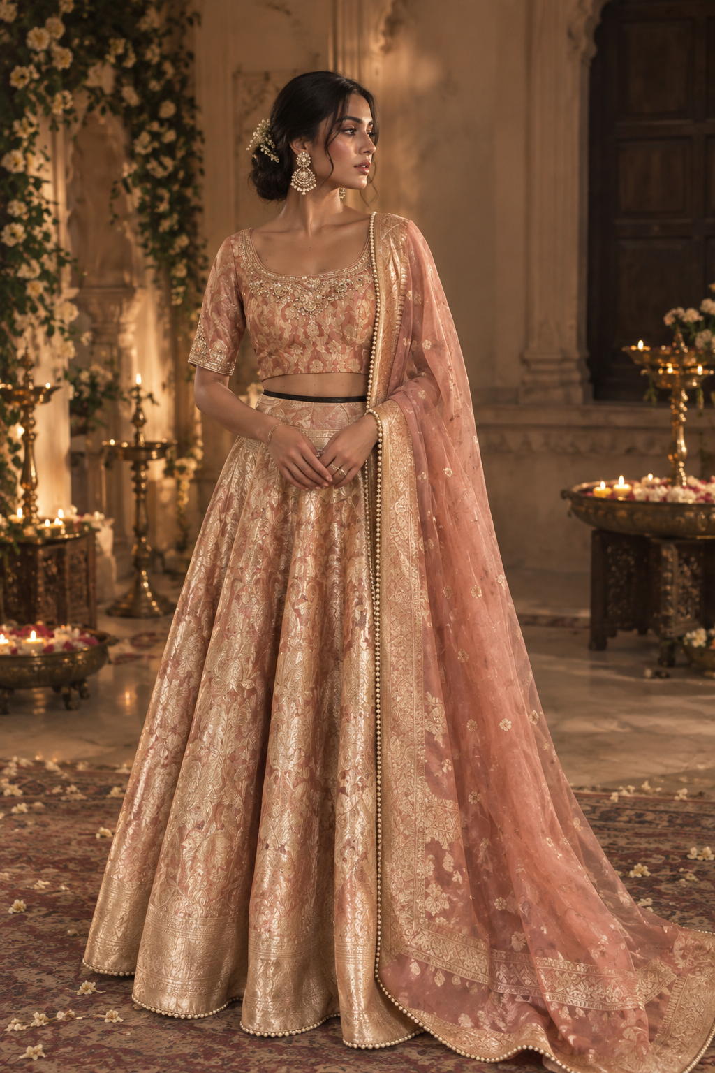 Organza Brocade Lehenga
