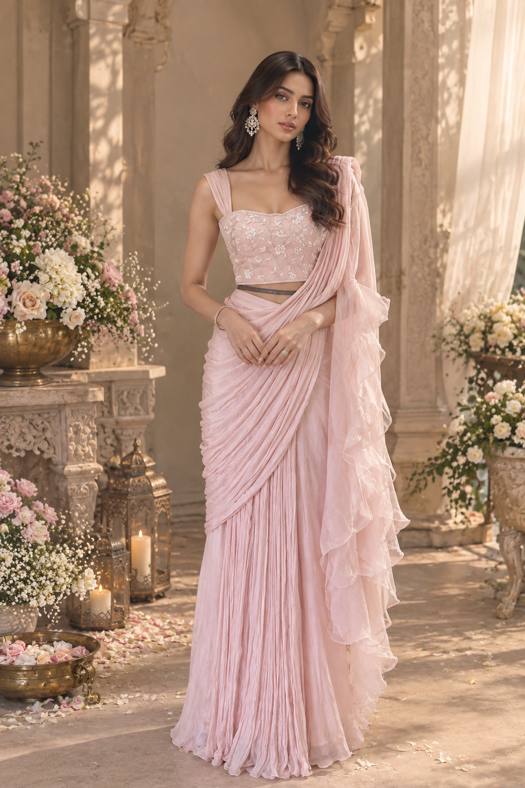 Blush Pink Draped Saree