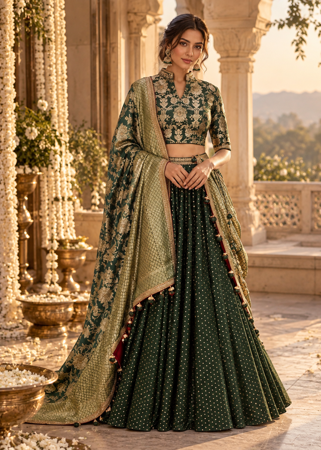 Green Brocade Lehenga