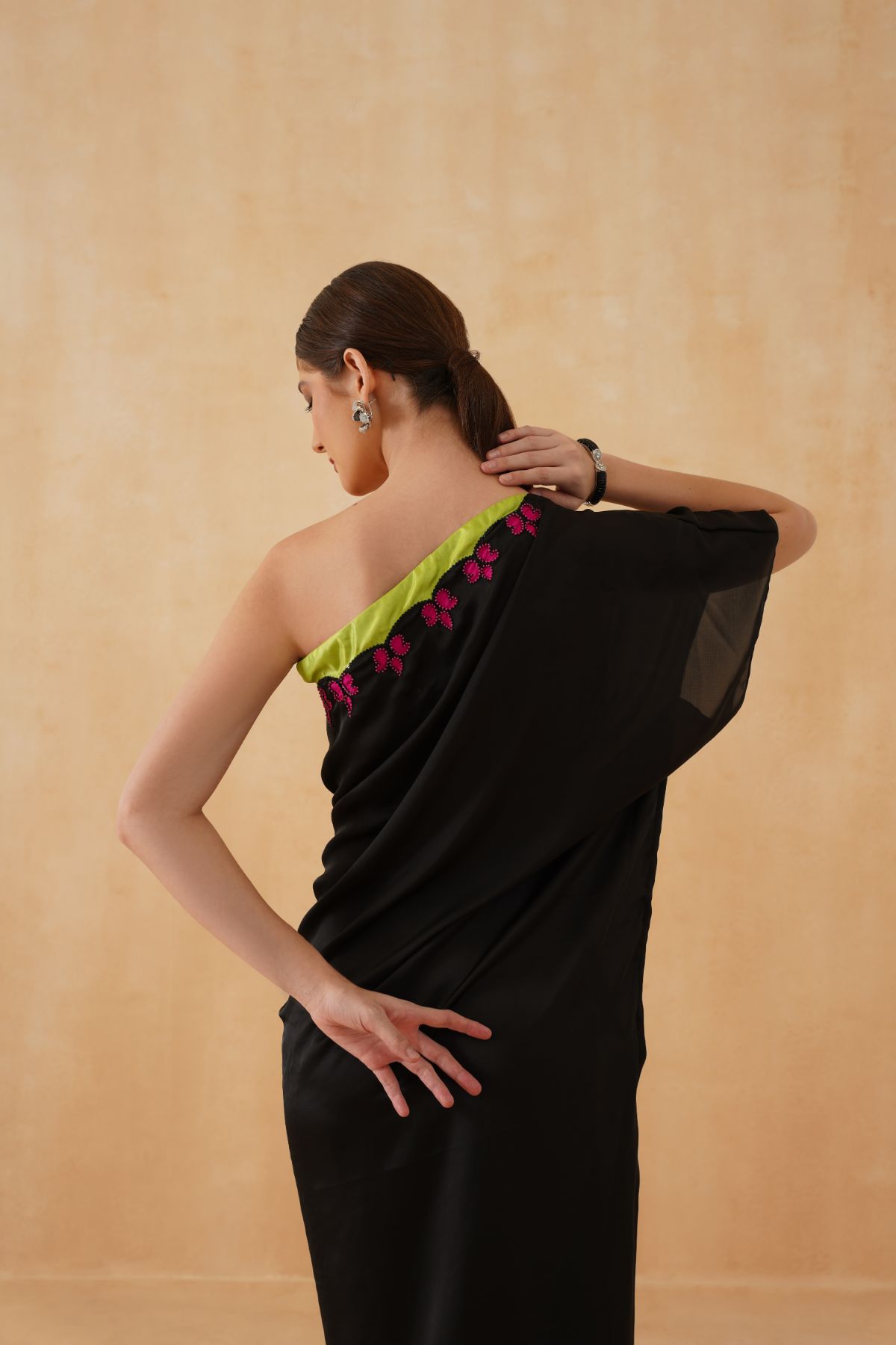 Black One Side Off Shoulder Knot Gown
