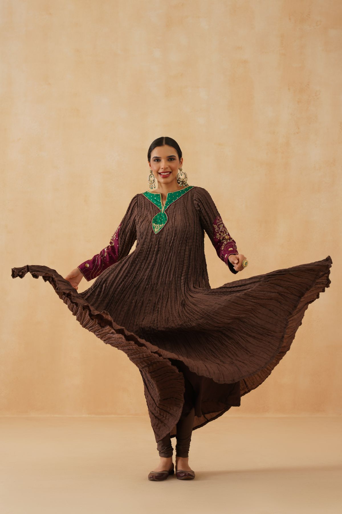 Brown Crinkled Kurta