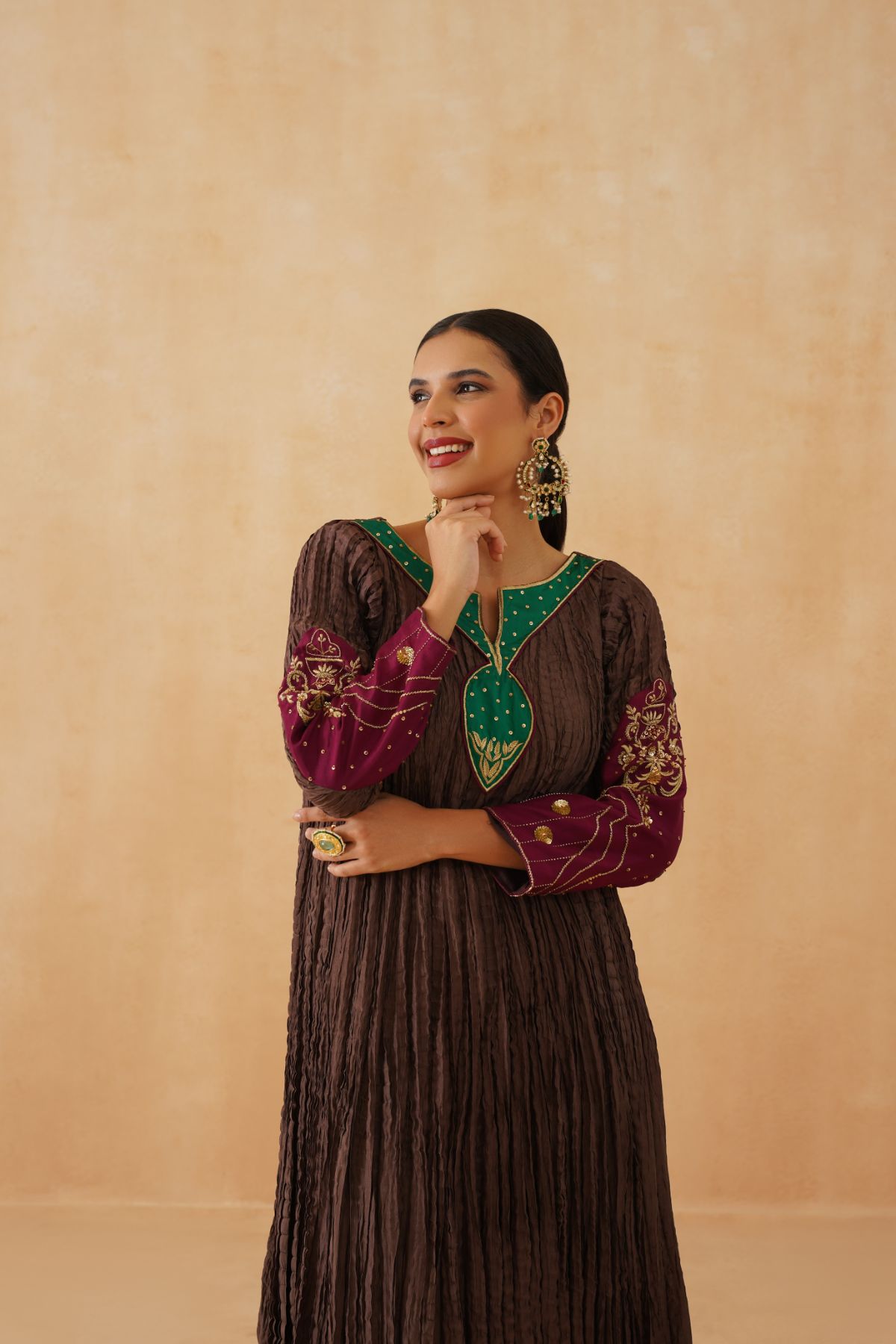 Brown Crinkled Kurta