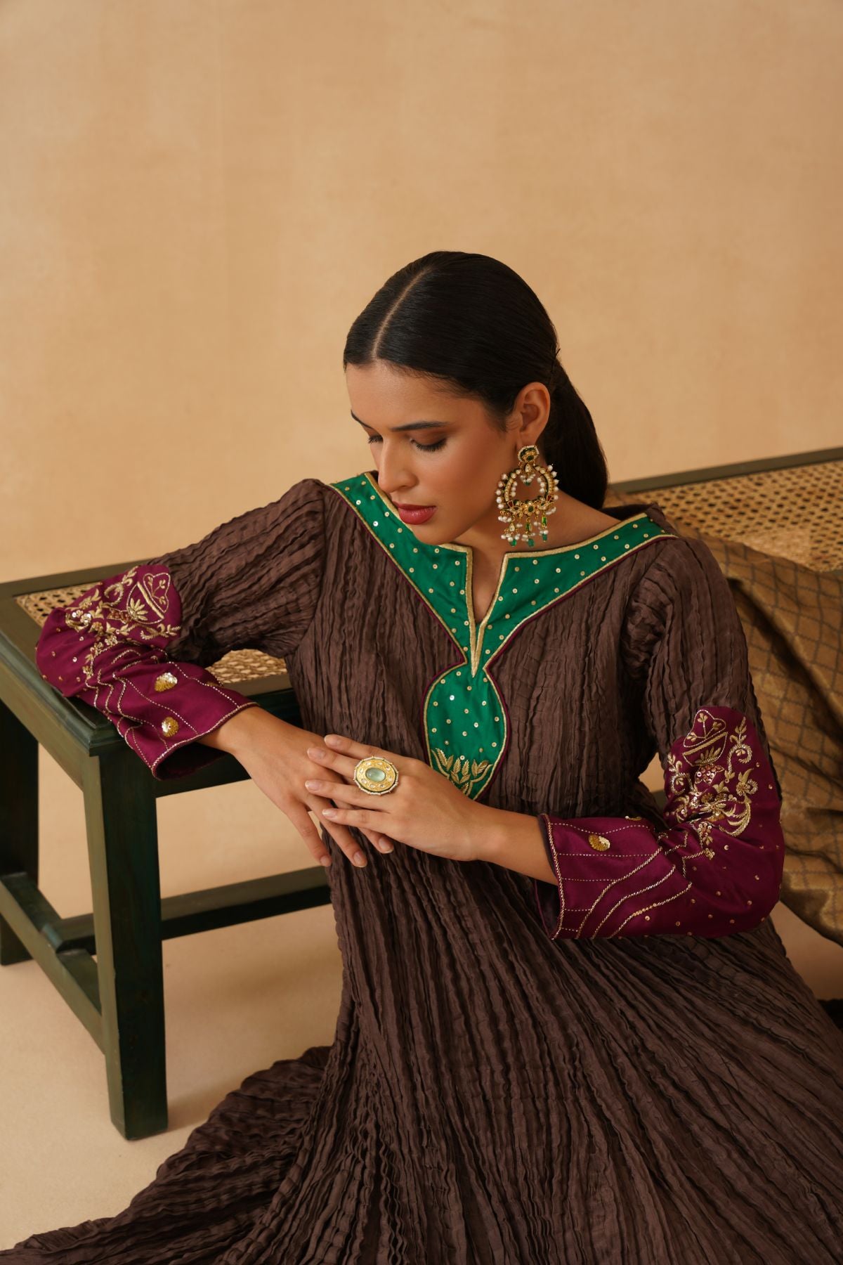 Brown Crinkled Kurta