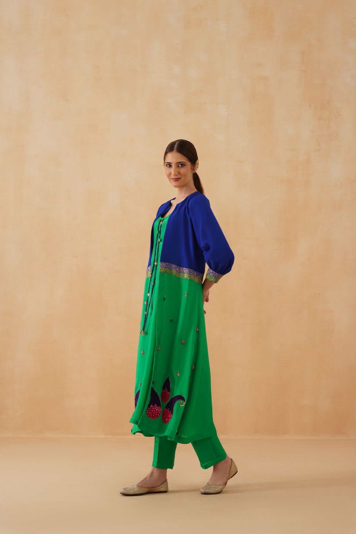 Blue Green Jacket Kurta Set