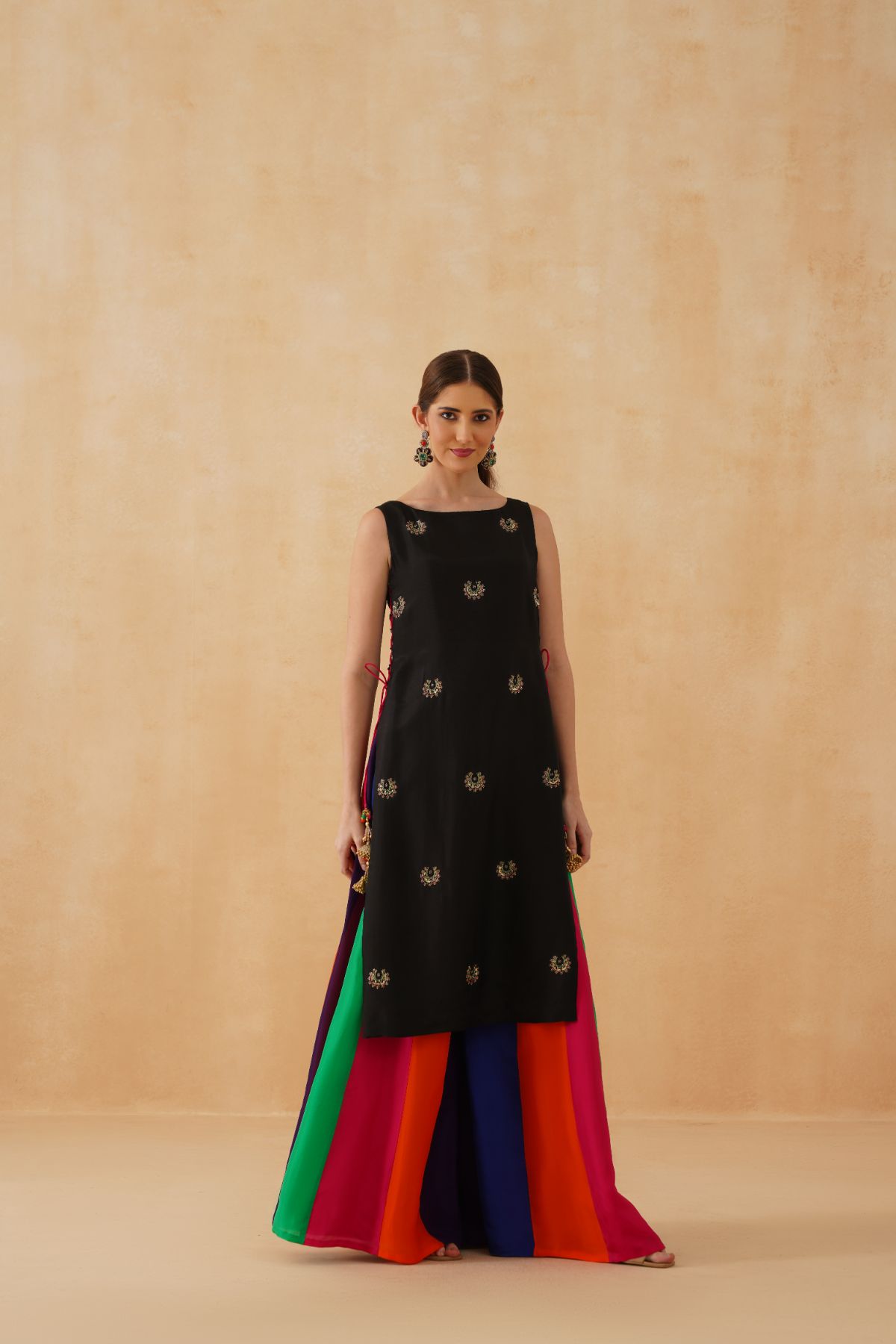 Black Kurta With Rainbow Sharara