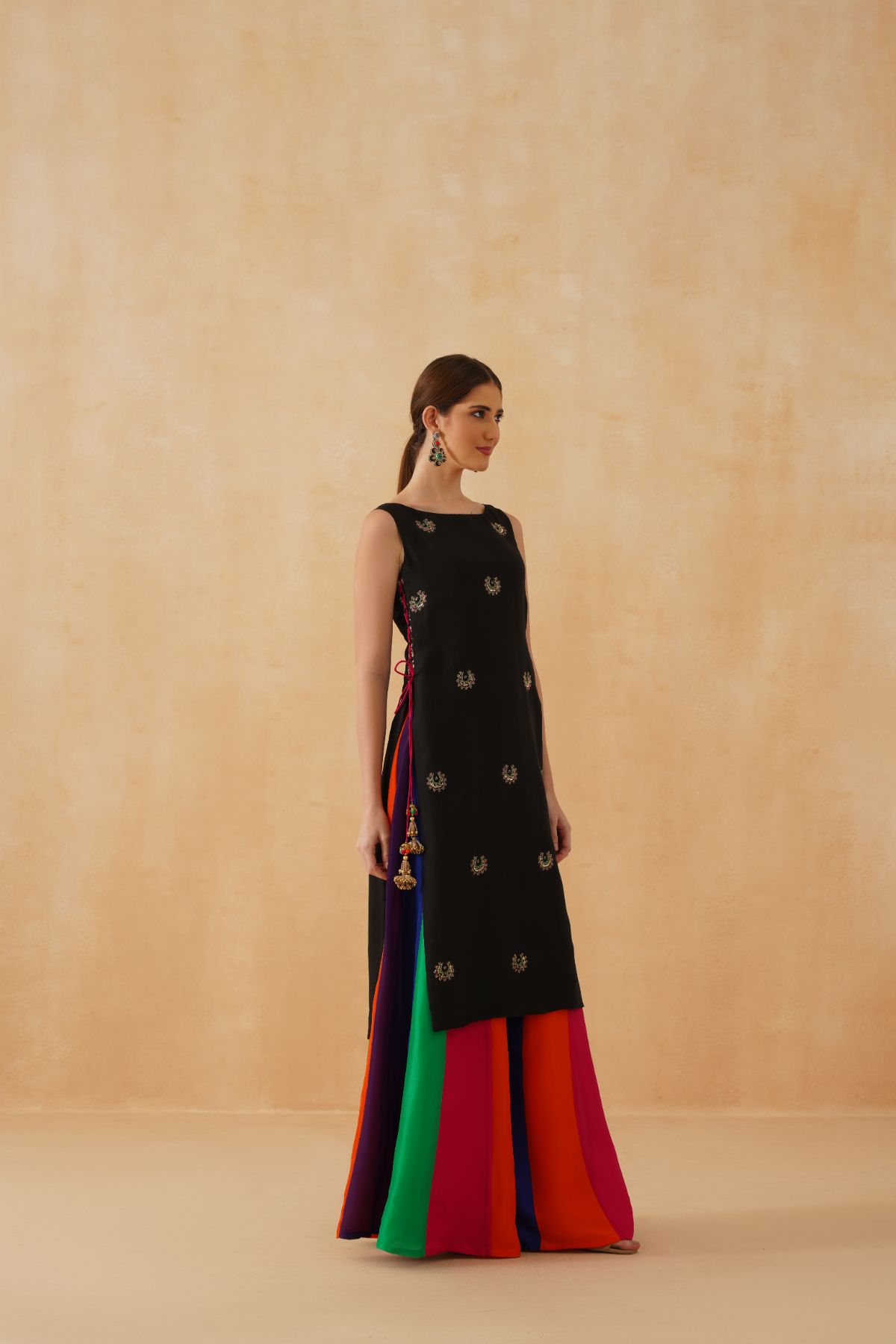 Black Kurta With Rainbow Sharara