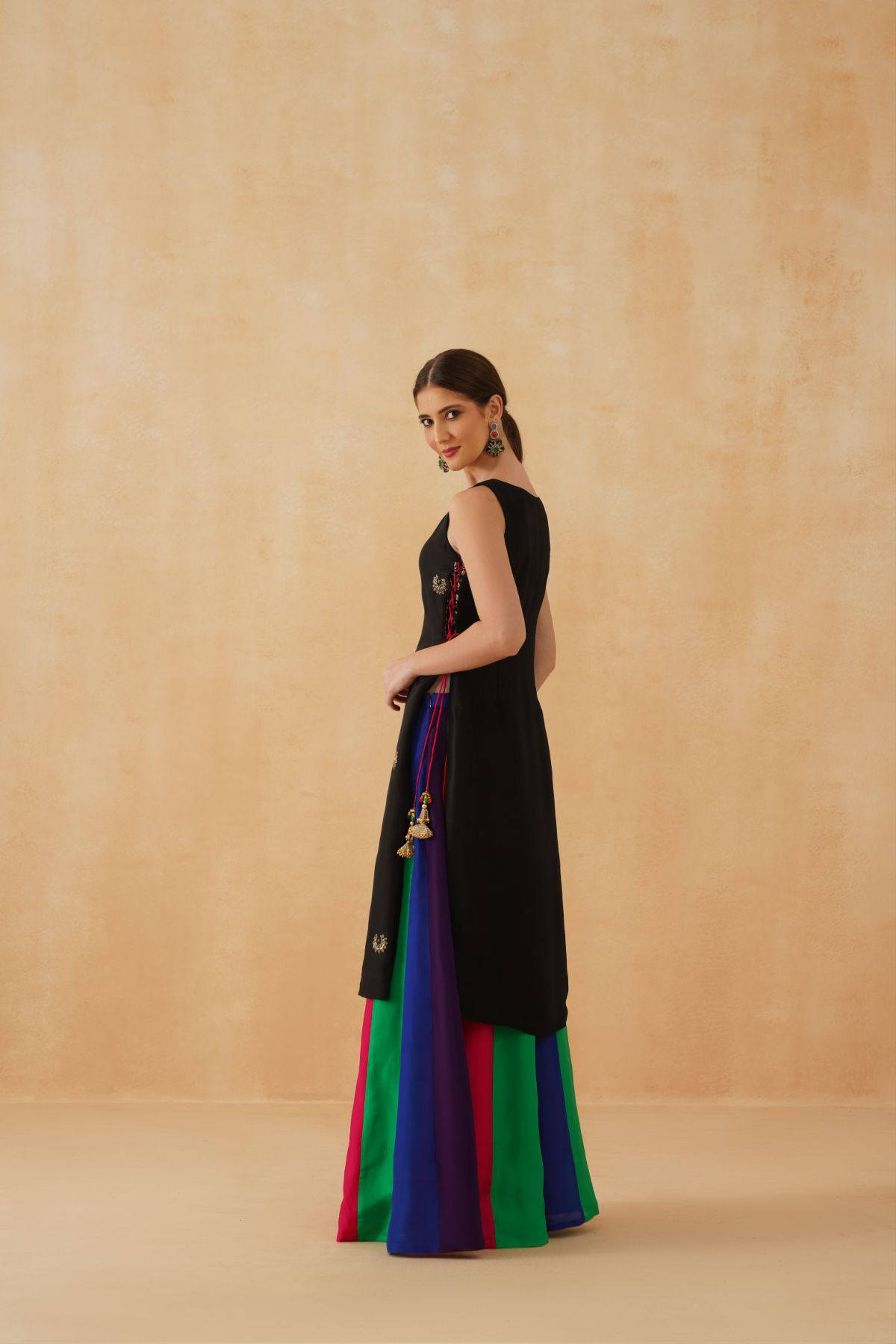 Black Kurta With Rainbow Sharara