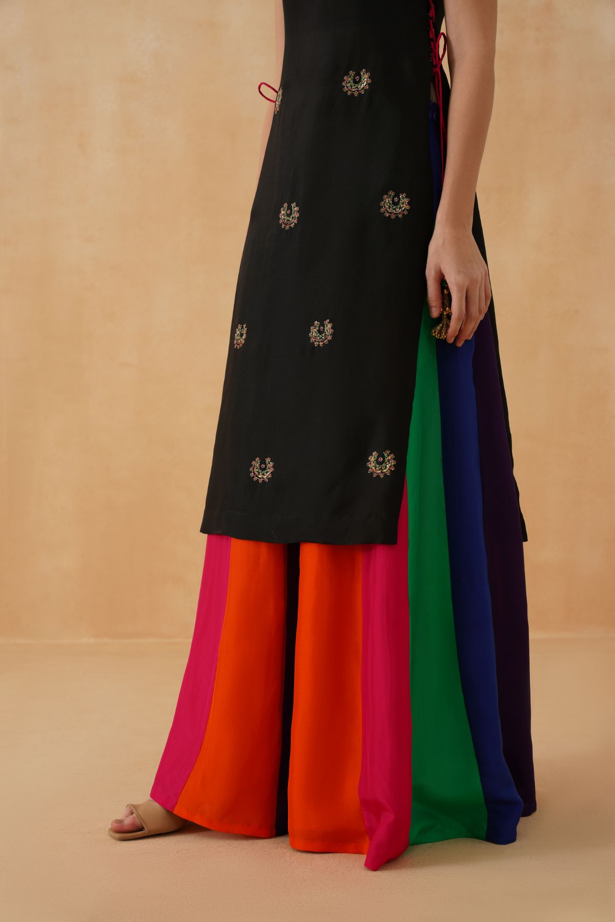 Black Kurta With Rainbow Sharara