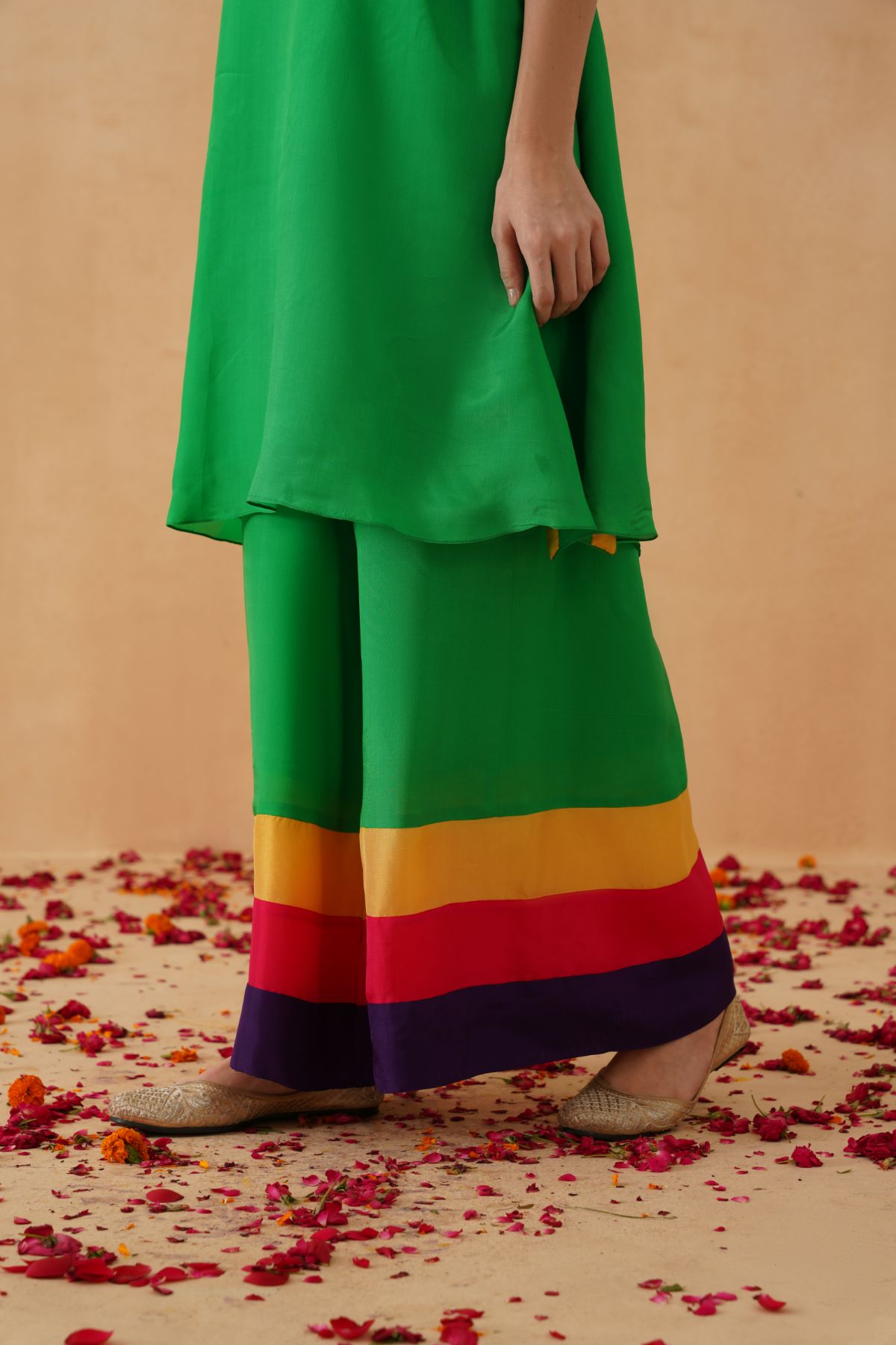 Green Kurta With Rainbow Sharara