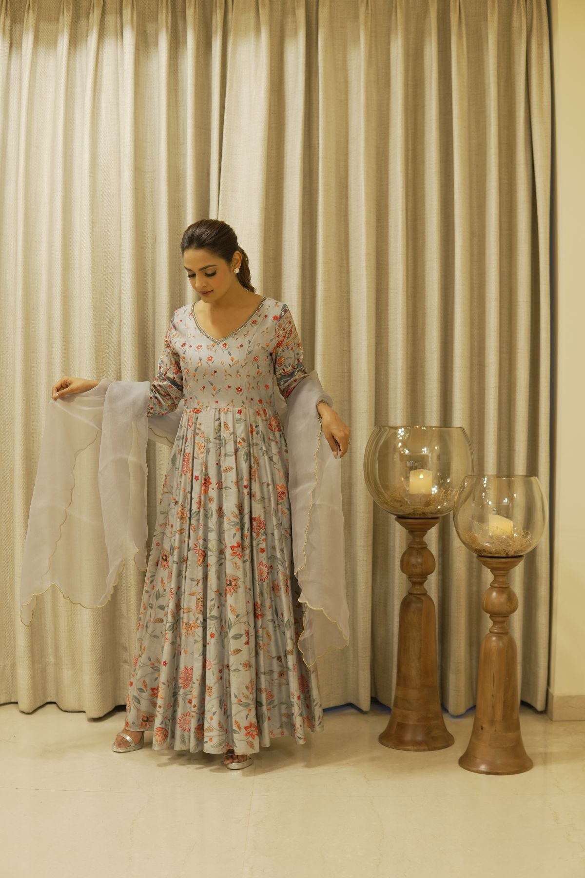 Printed Chanderi Anarkali