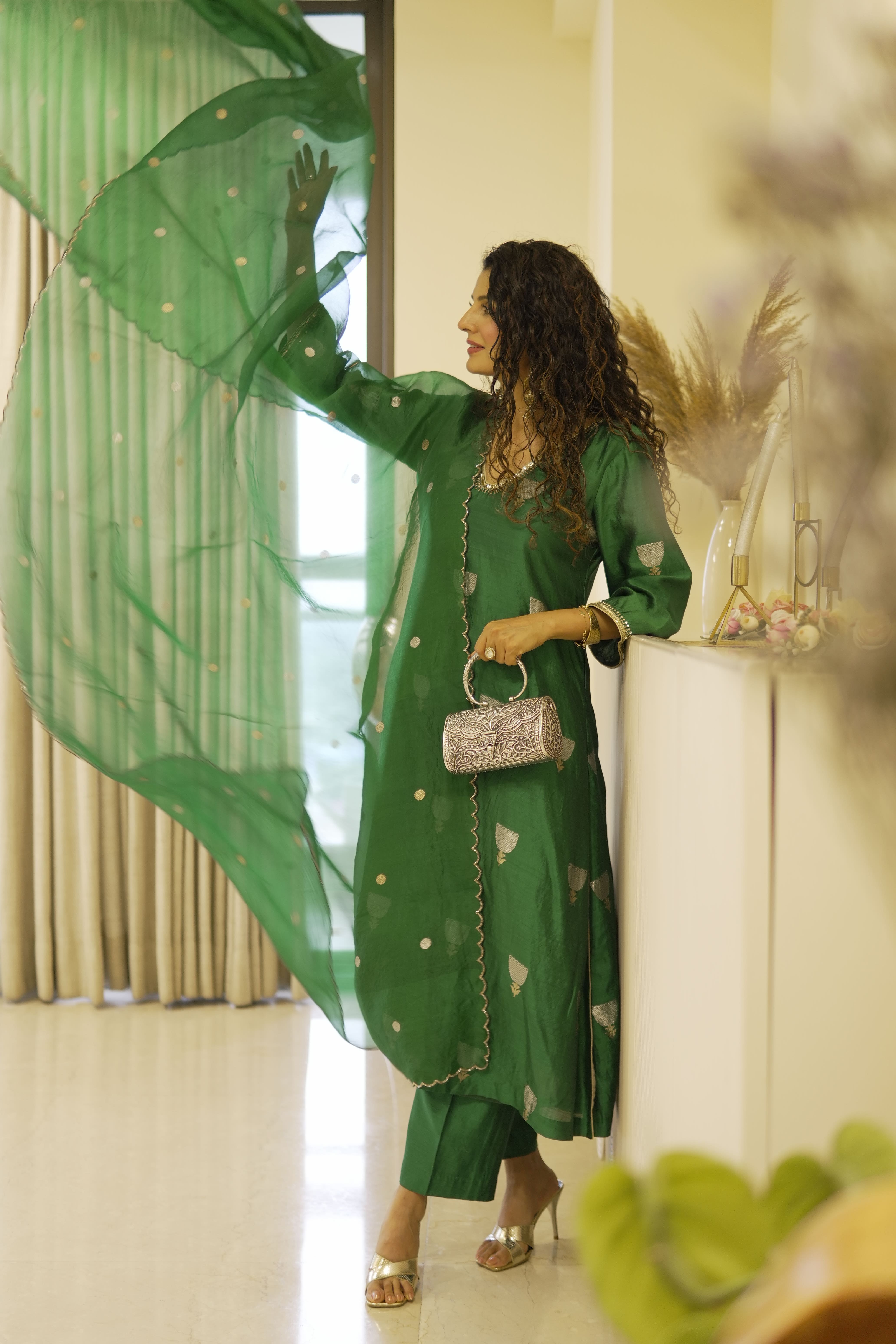 Emerald Green Brocade Suit