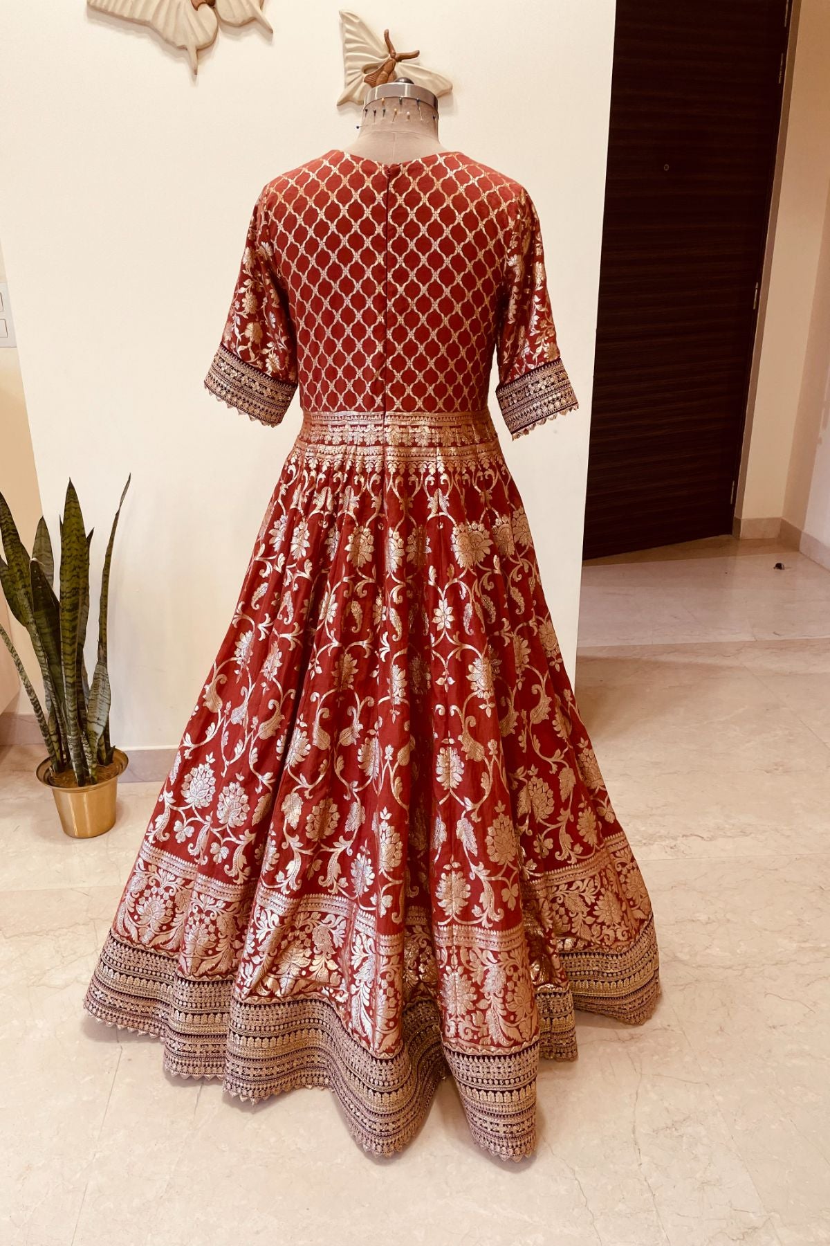 Rust/Green Benarasi Anarkali