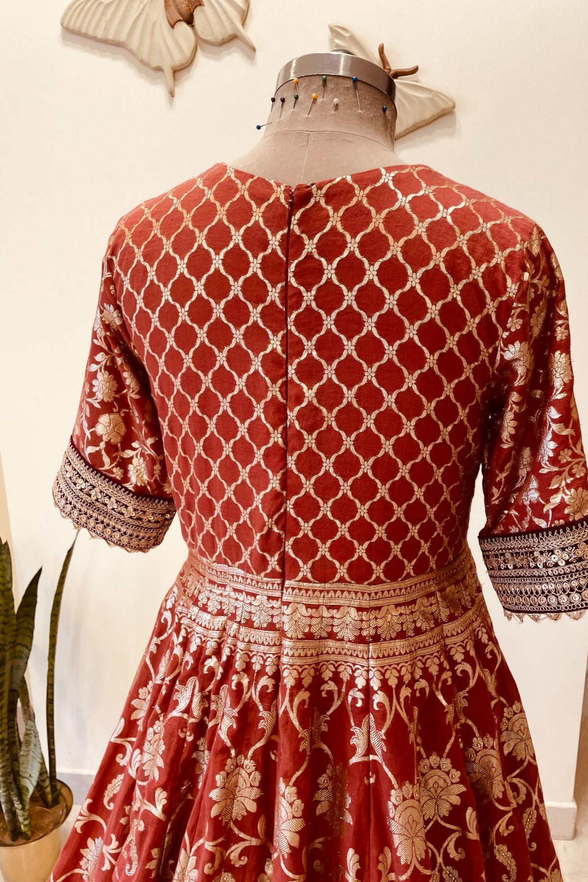 Rust/Green Benarasi Anarkali
