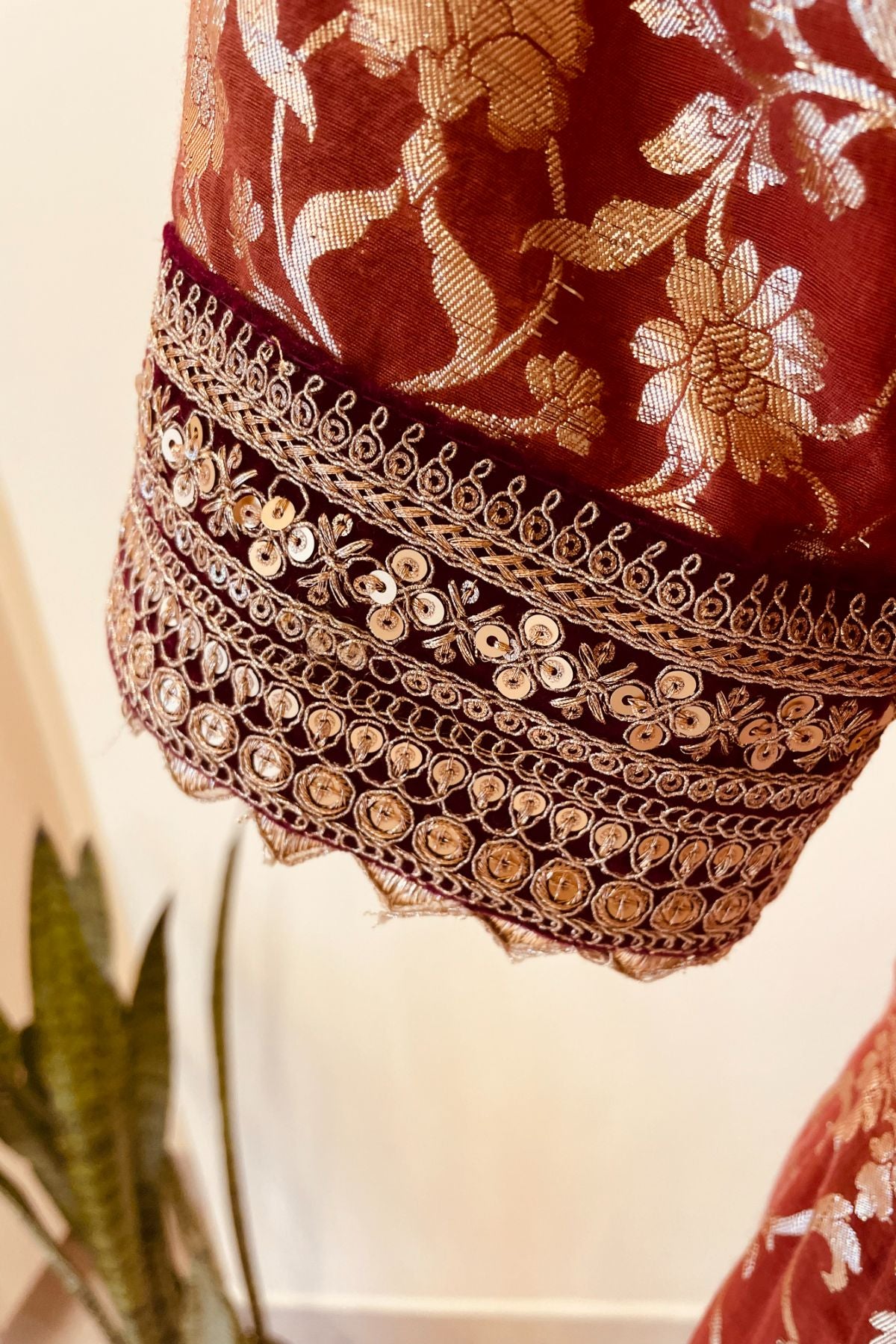 Rust/Green Benarasi Anarkali