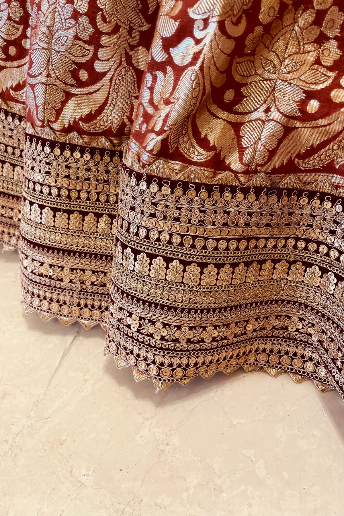 Rust/Green Benarasi Anarkali