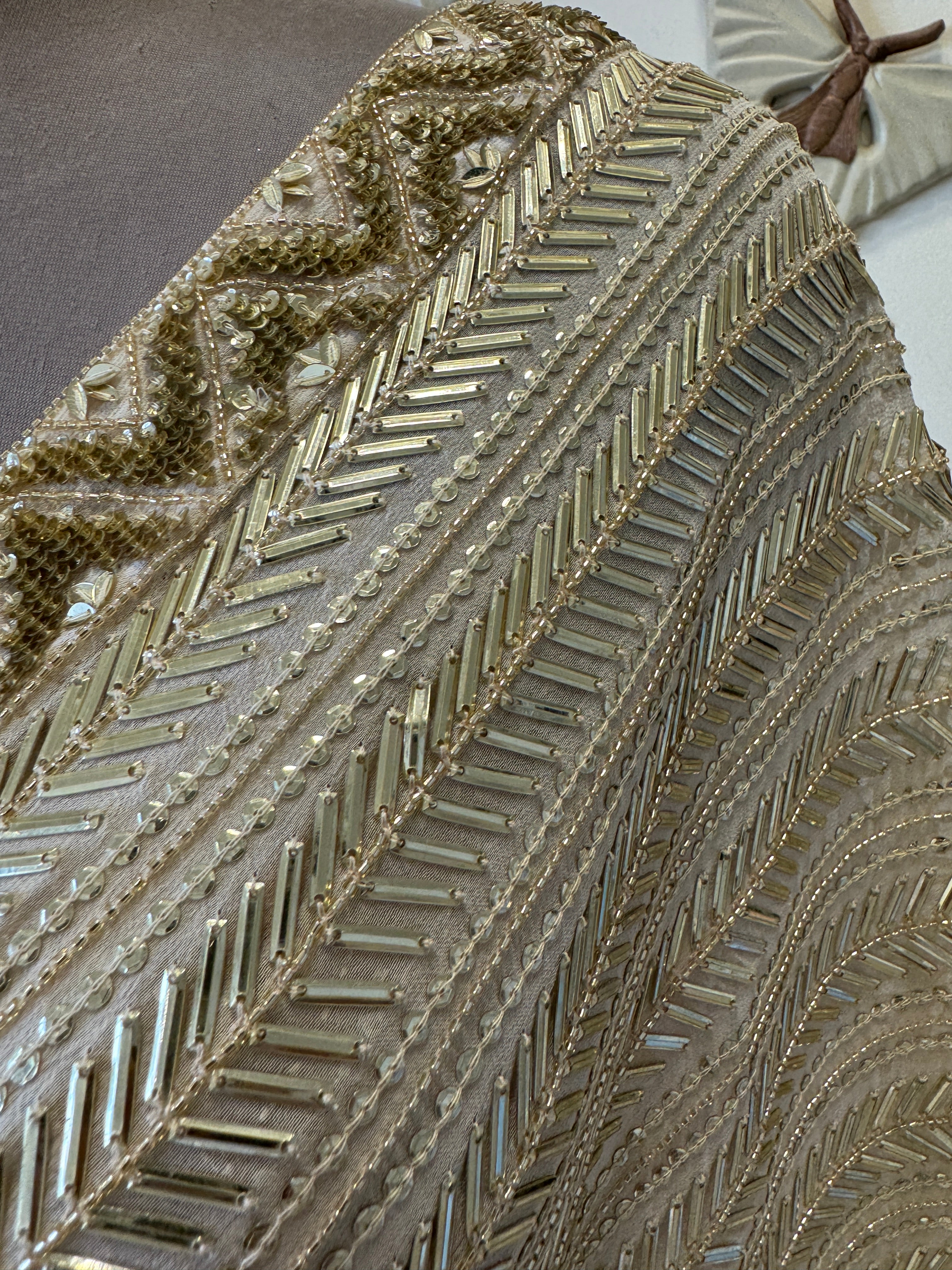 Hand embroidered 6 yard gold saree with corset