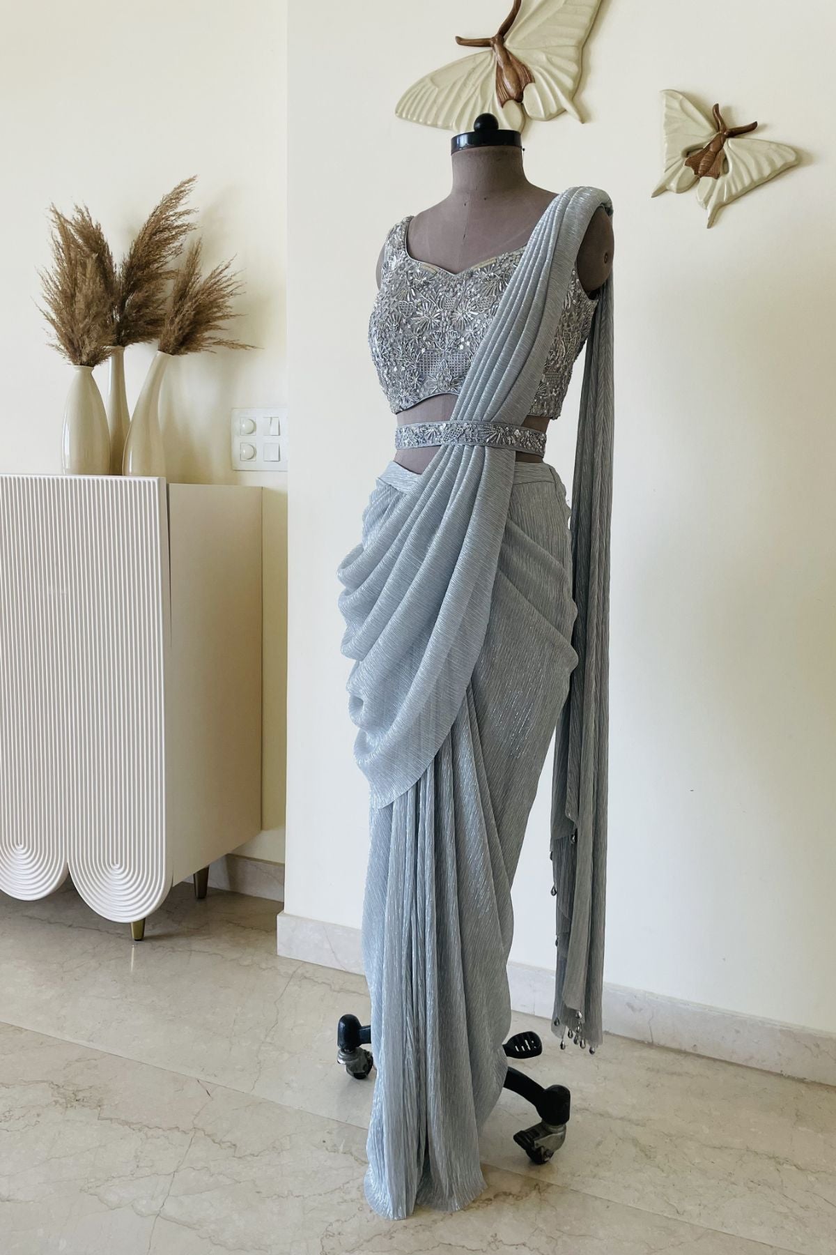 Silver Draped Saree