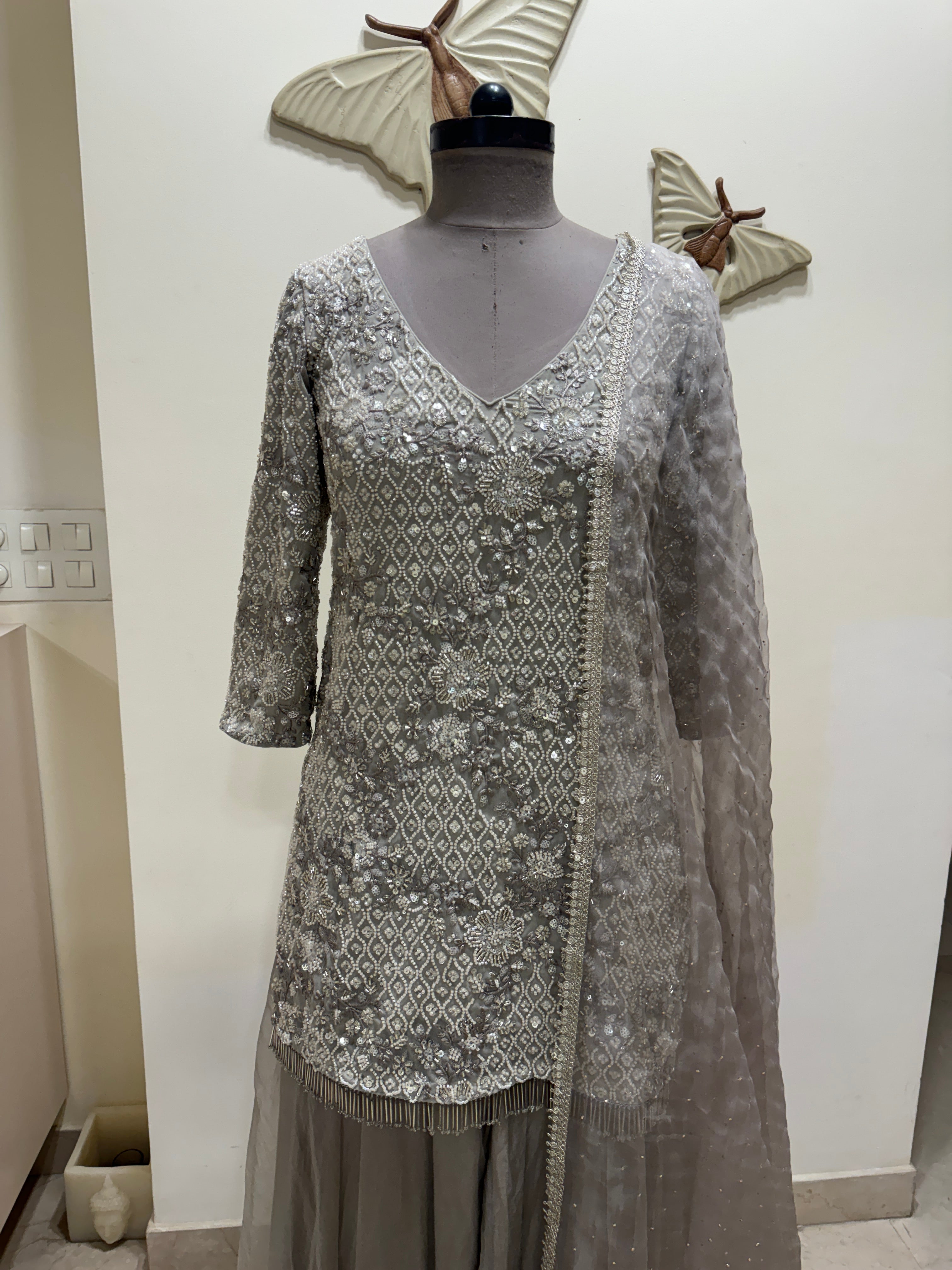 Grey Embroidered Sharara