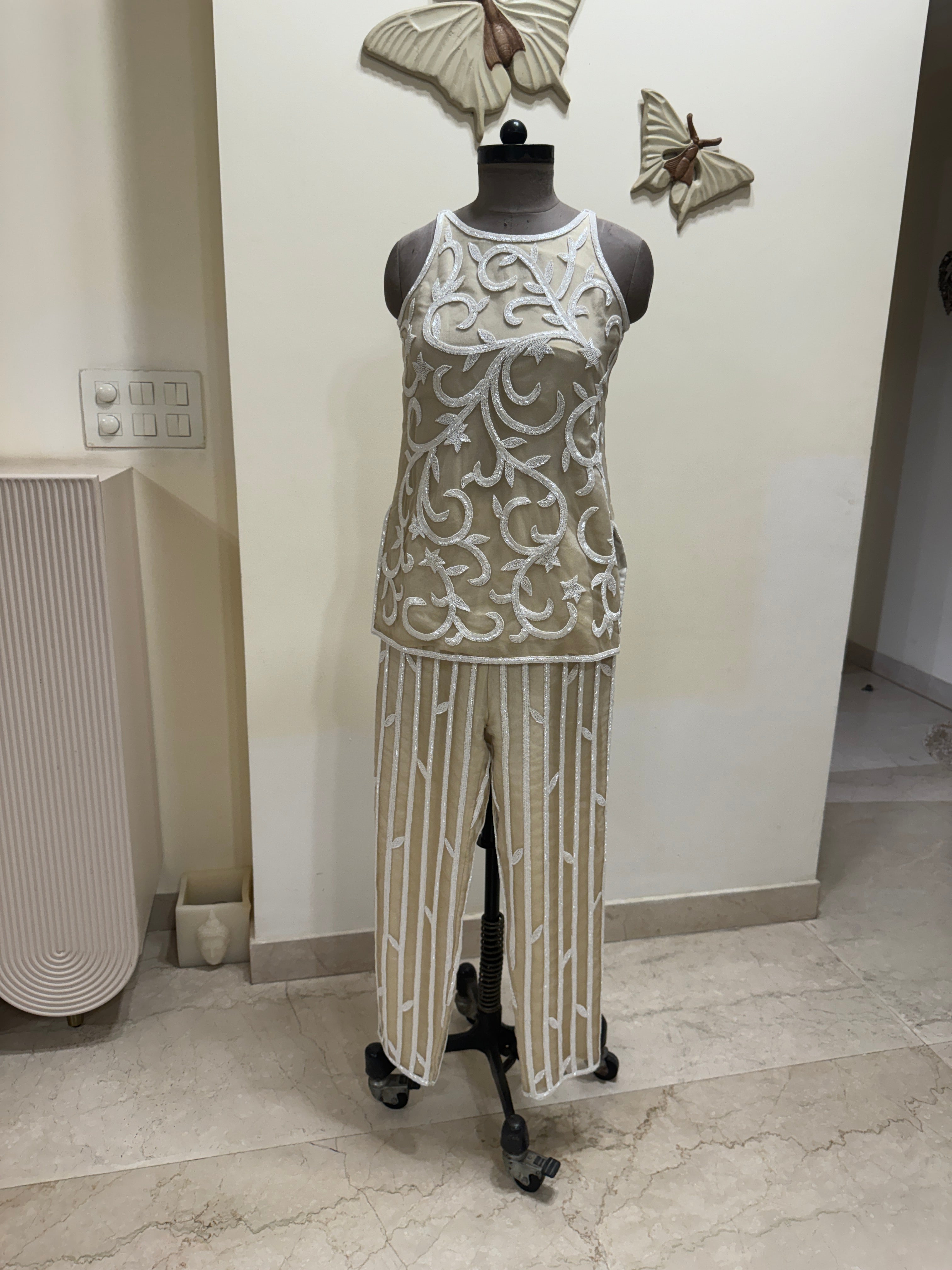 Beige embroidered co ord set
