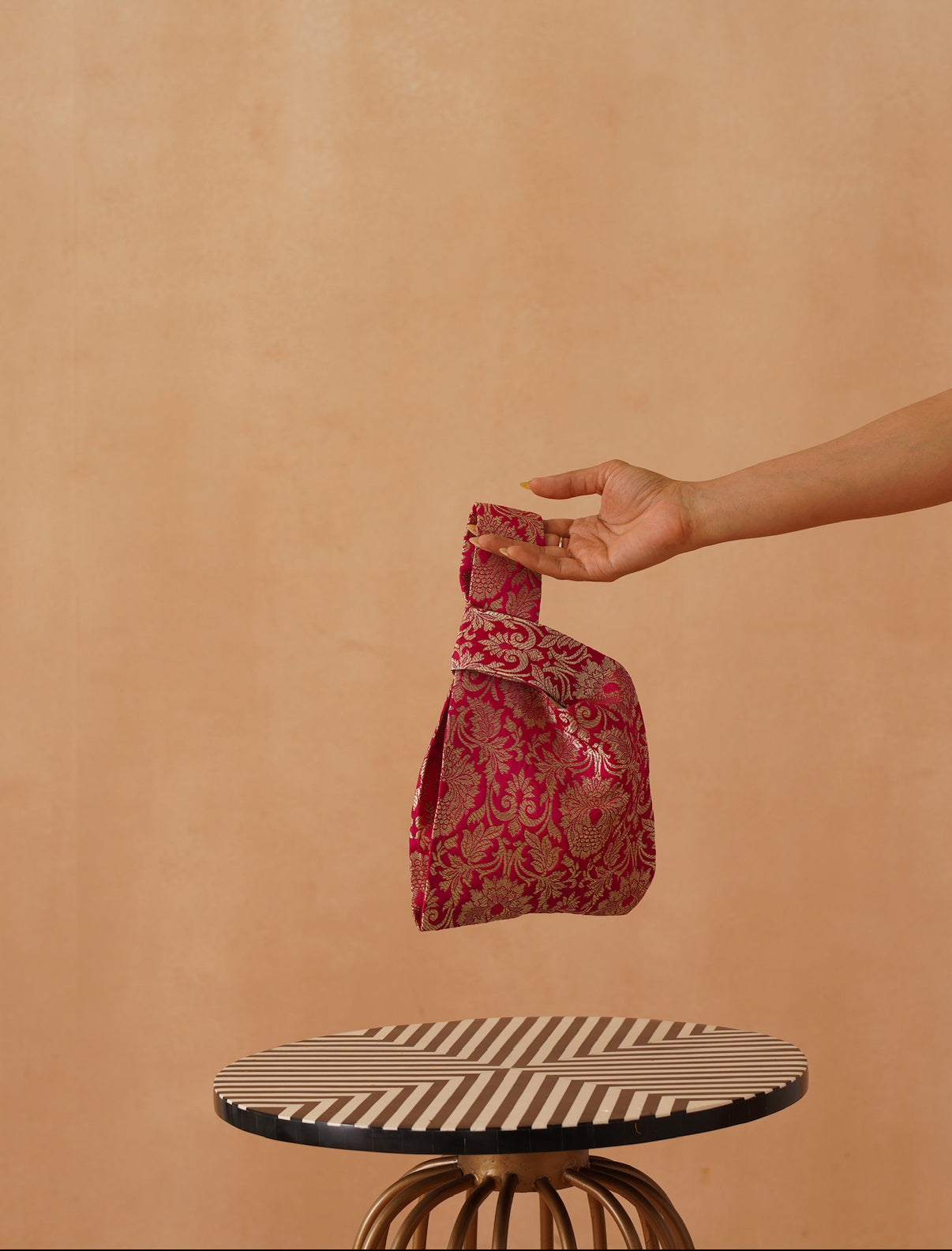 Fuschia brocade potli bag