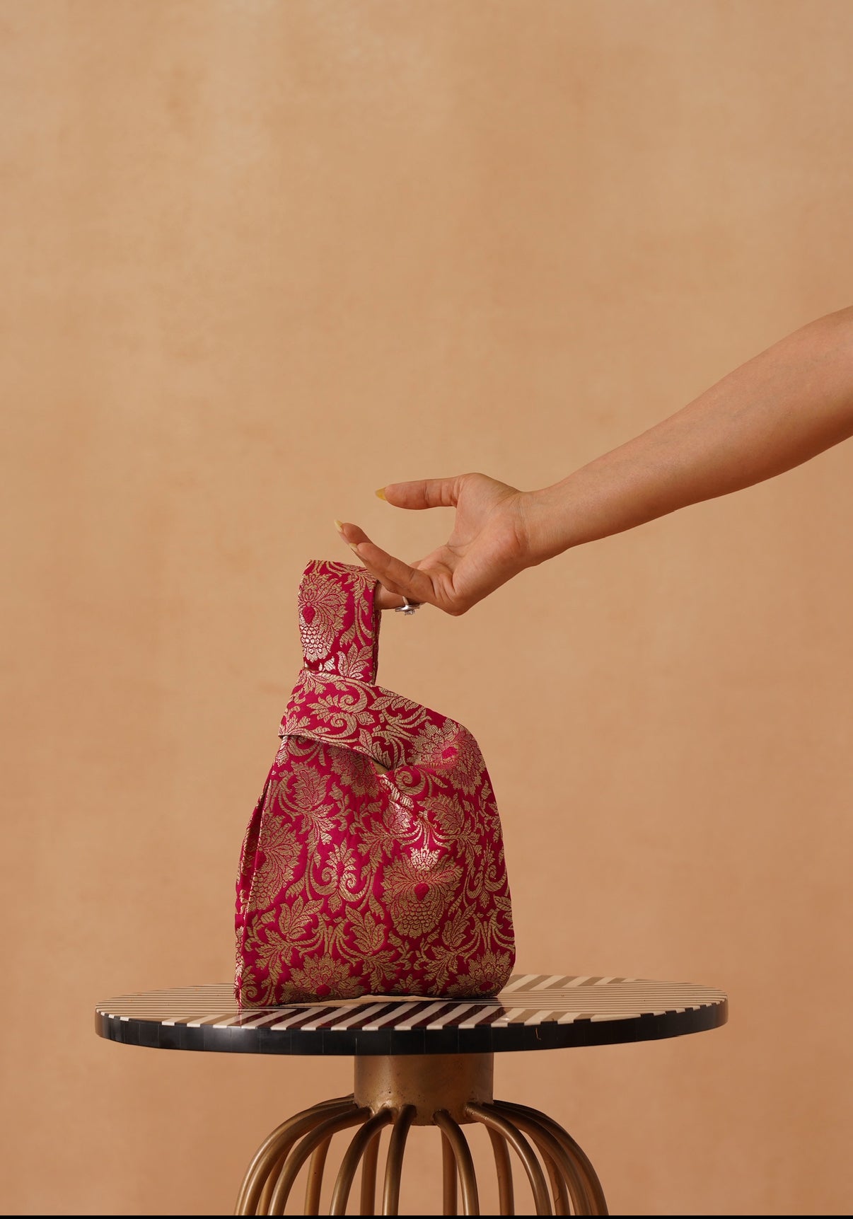 Fuschia brocade potli bag