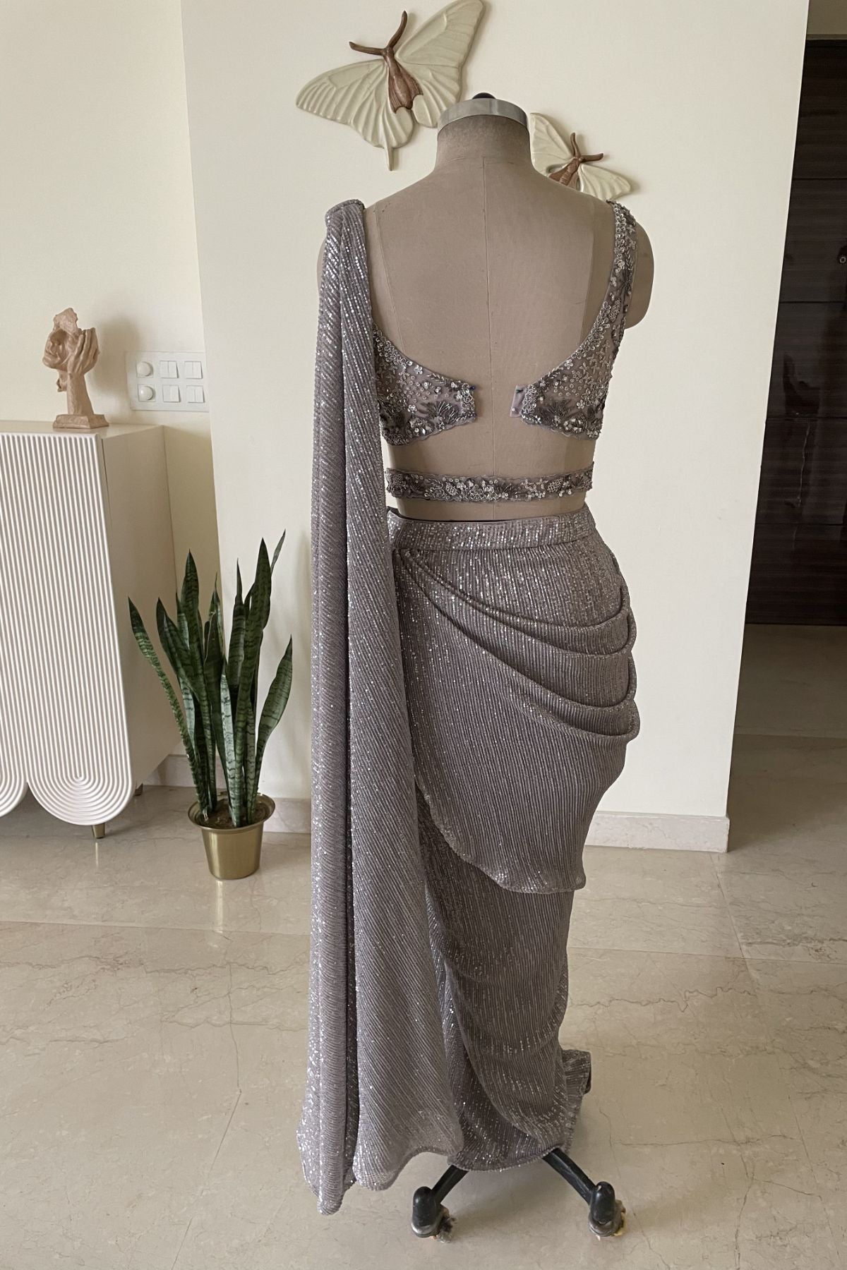 Chrome Silver Draped Saree