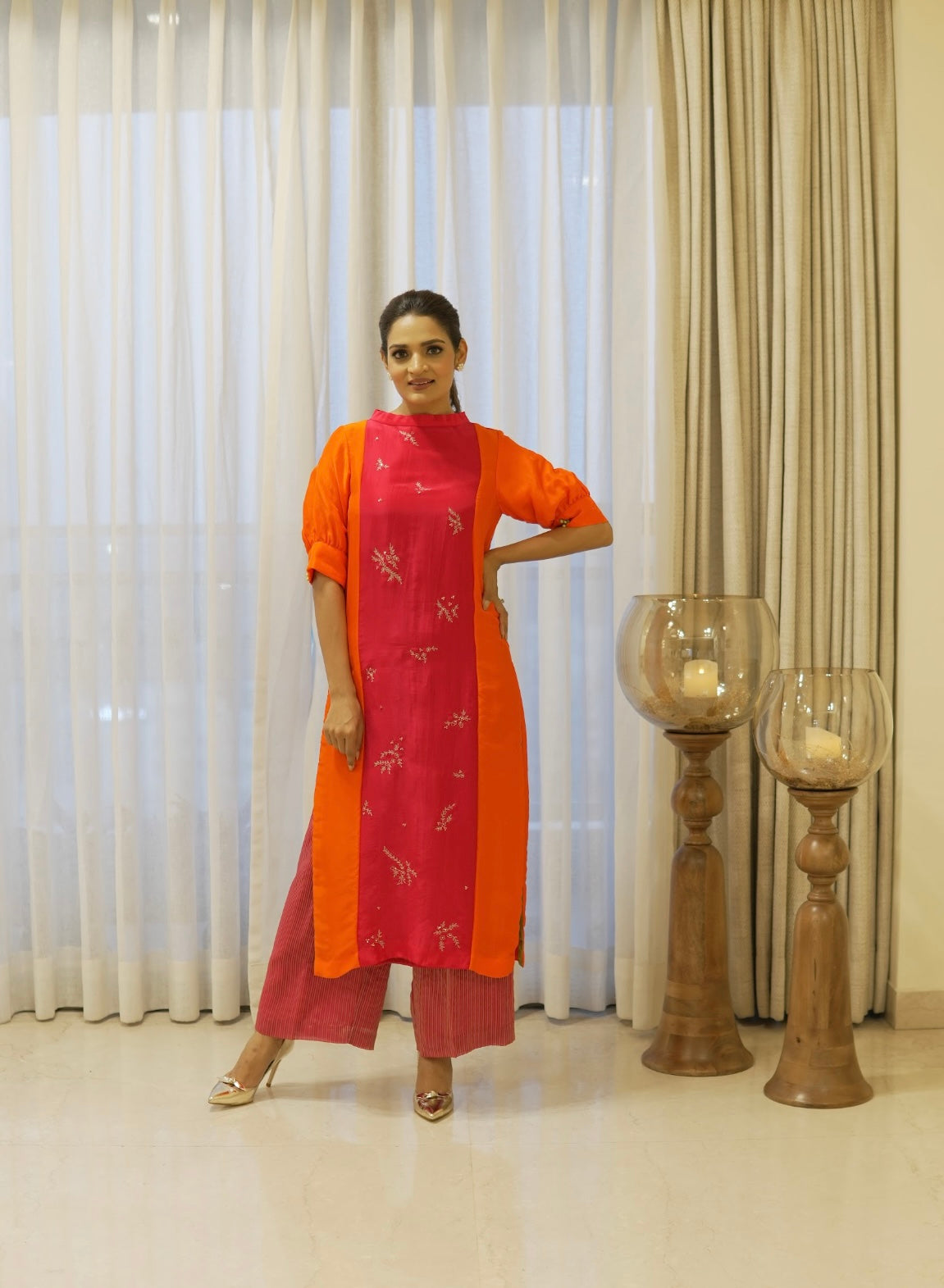 Pink Orange Kurta Set