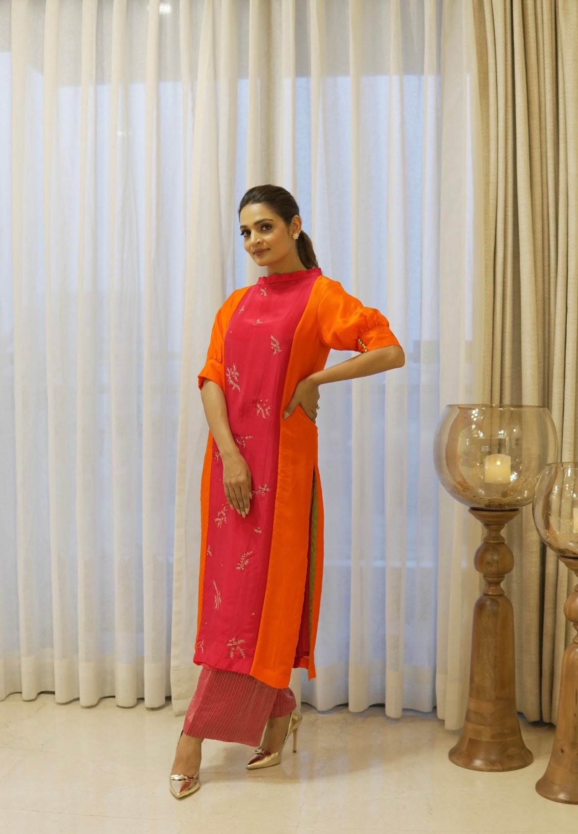 Pink Orange Kurta Set