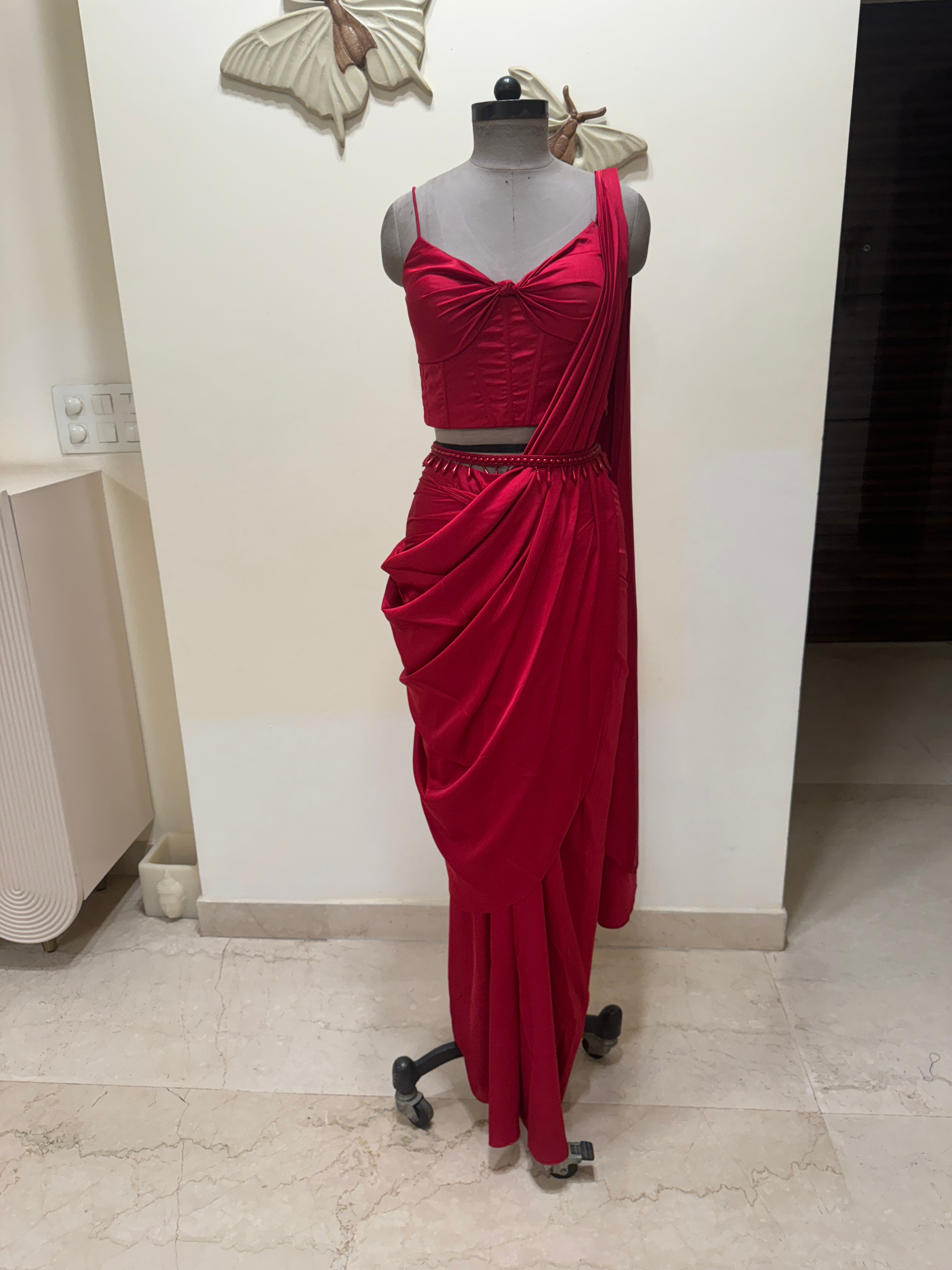 Red Draped Saree