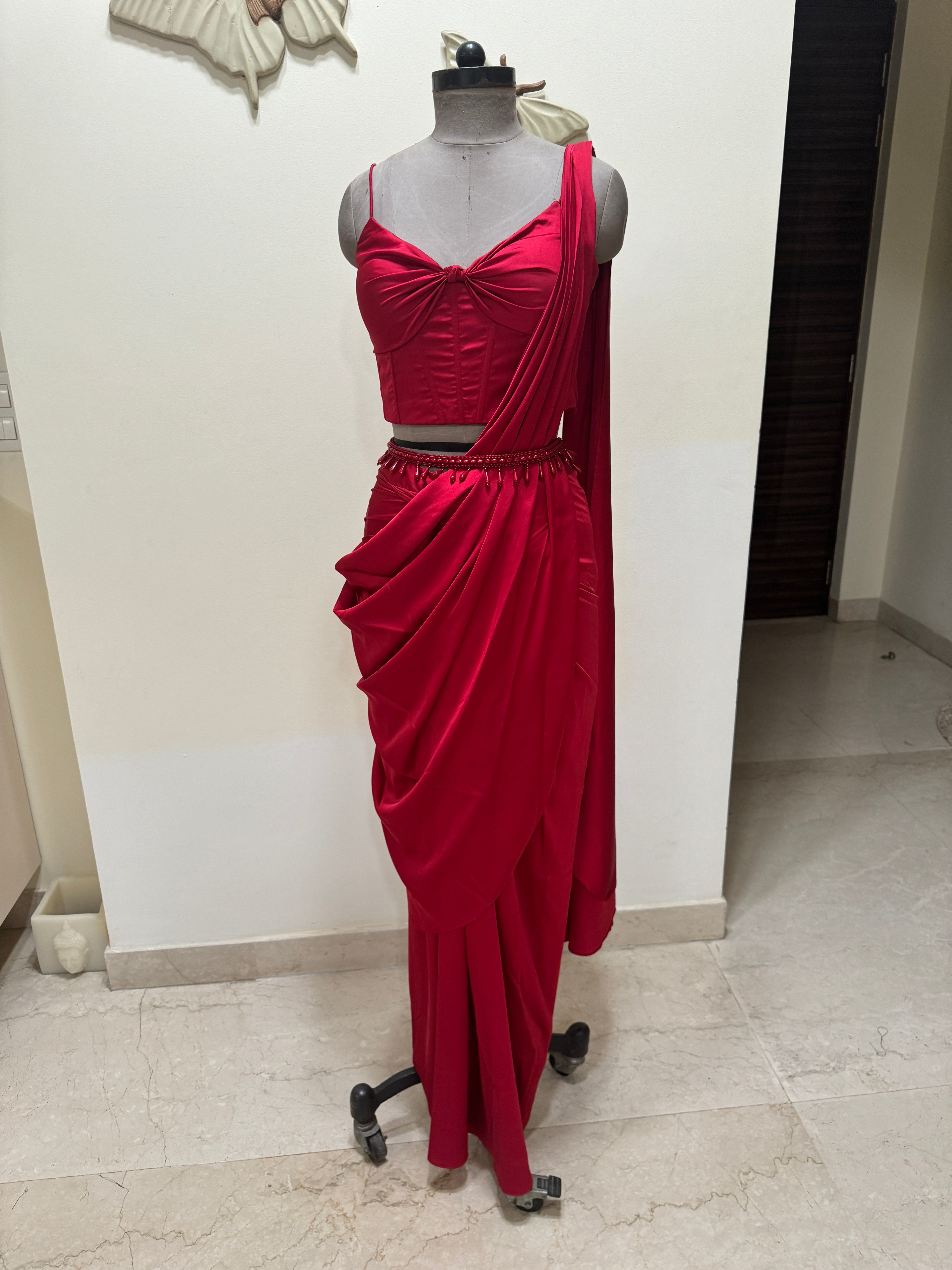 Red Draped Saree