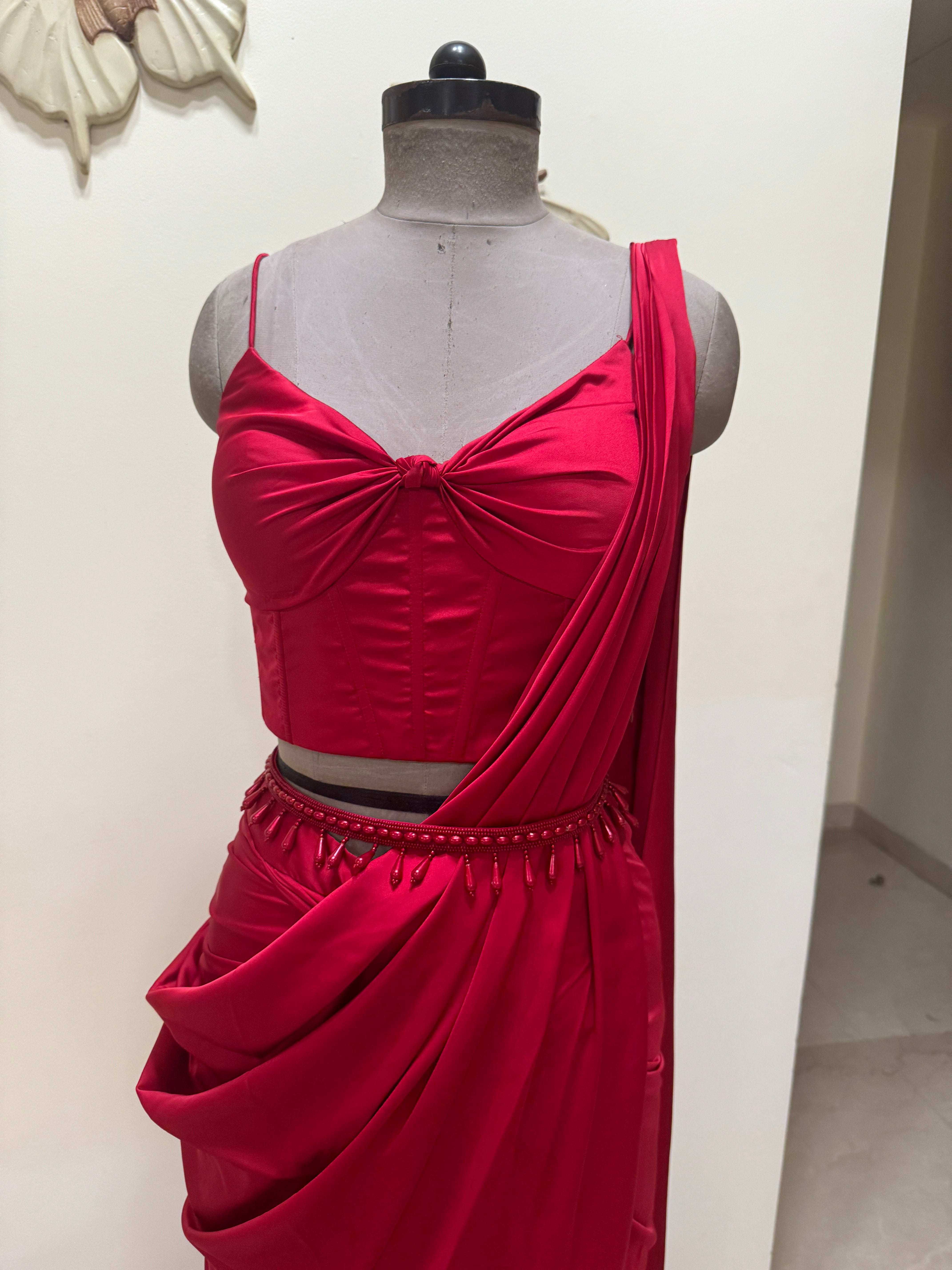 Red Draped Saree
