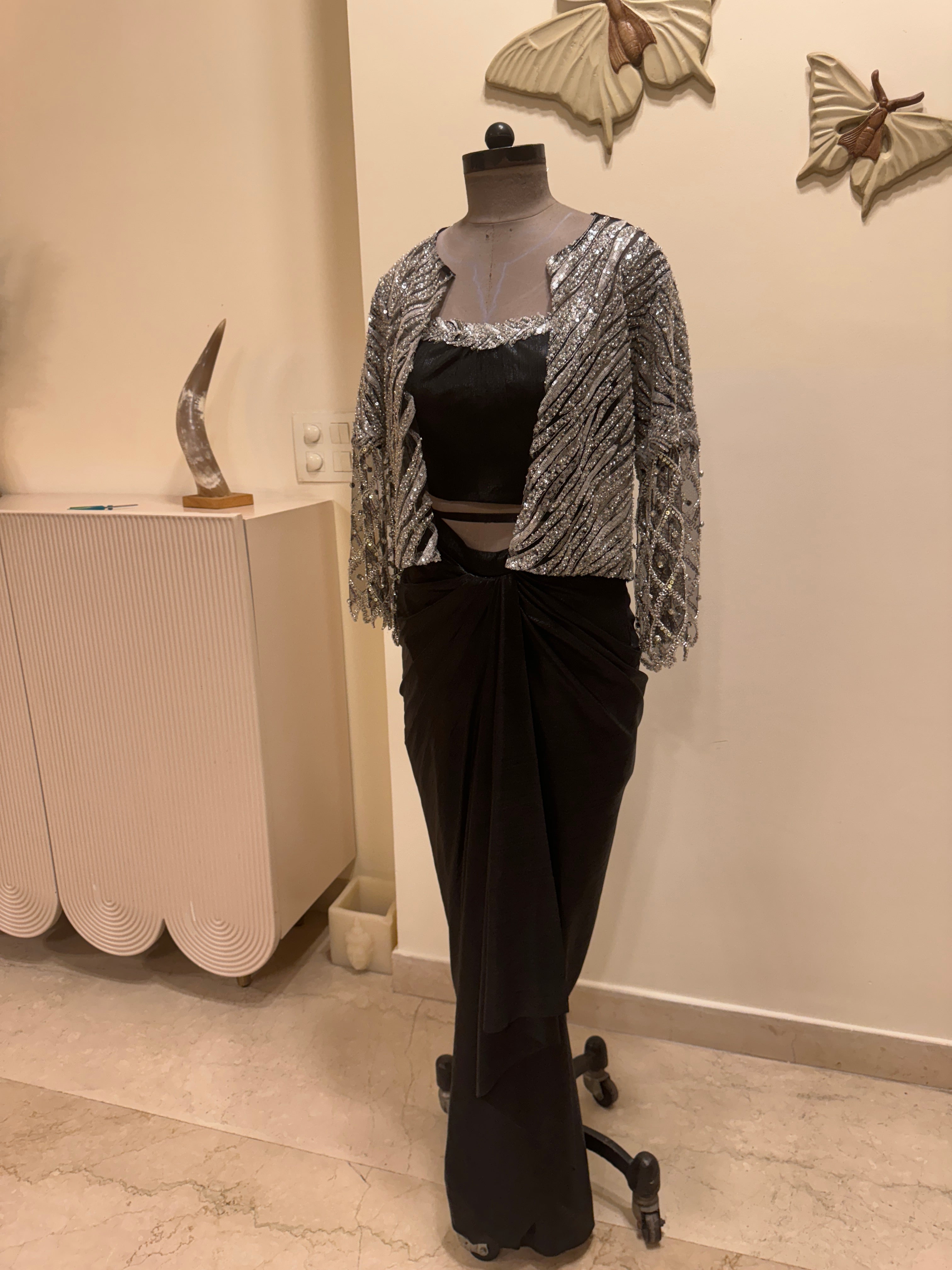 Black Draped Skirt and Corset Jacket Set