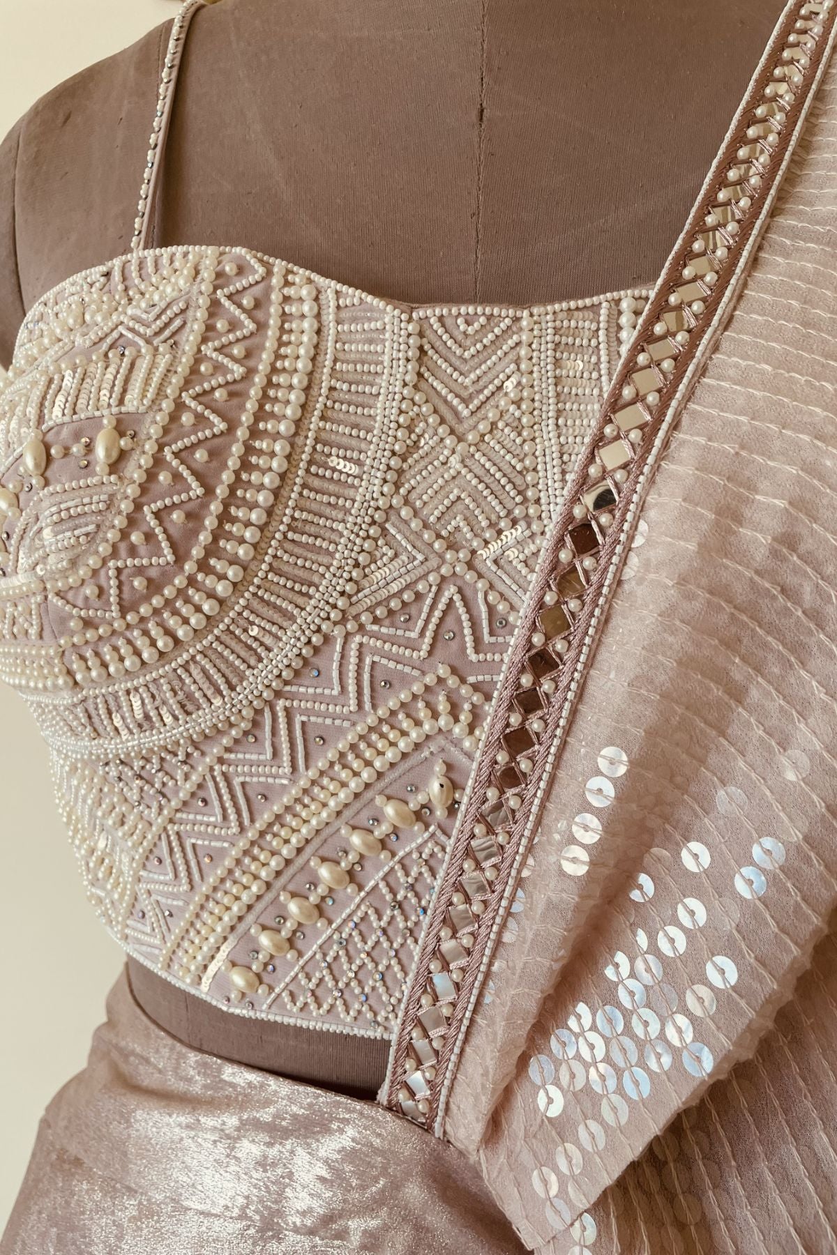 Champagne draped skirt saree