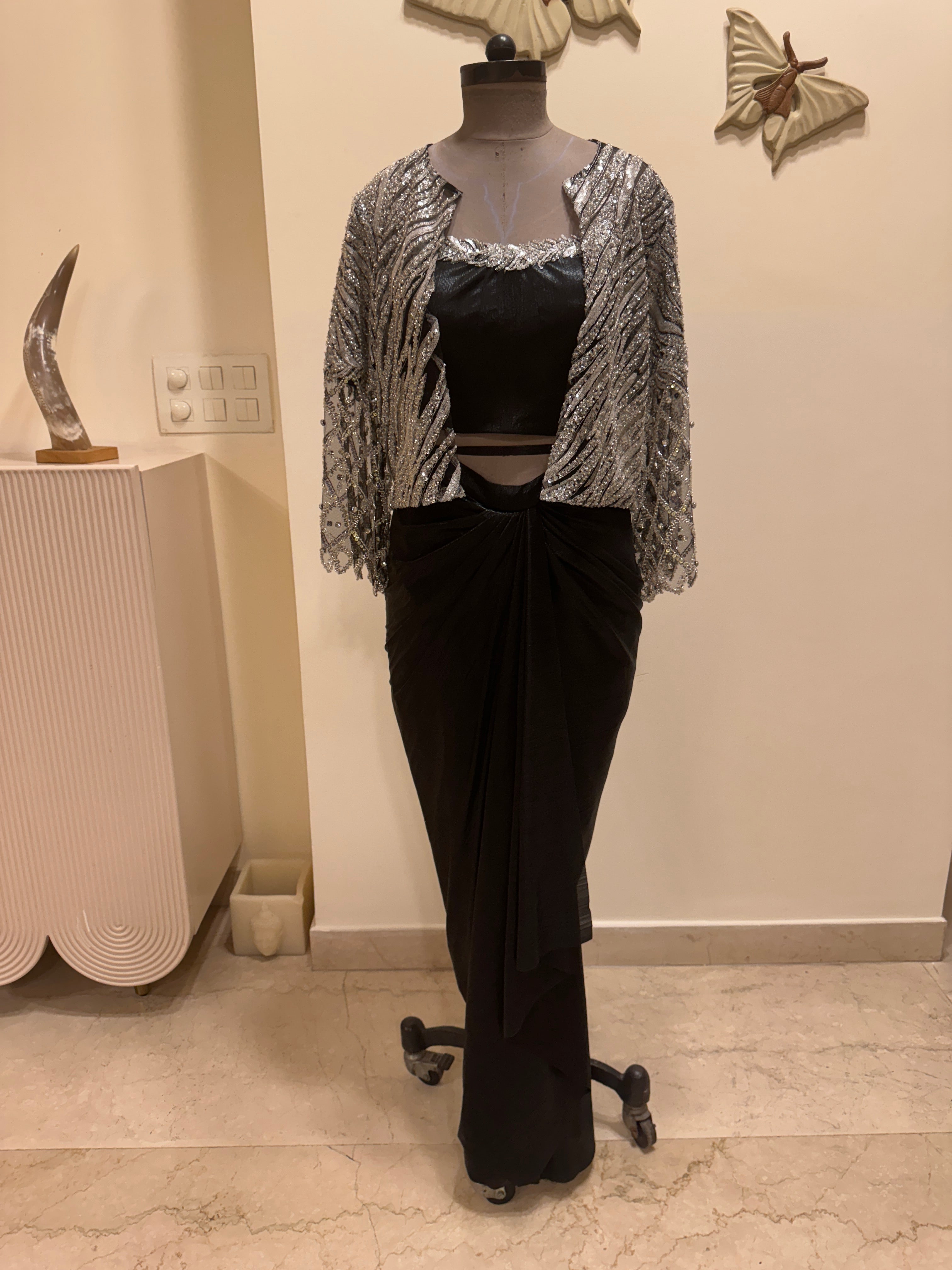 Black Draped Skirt and Corset Jacket Set