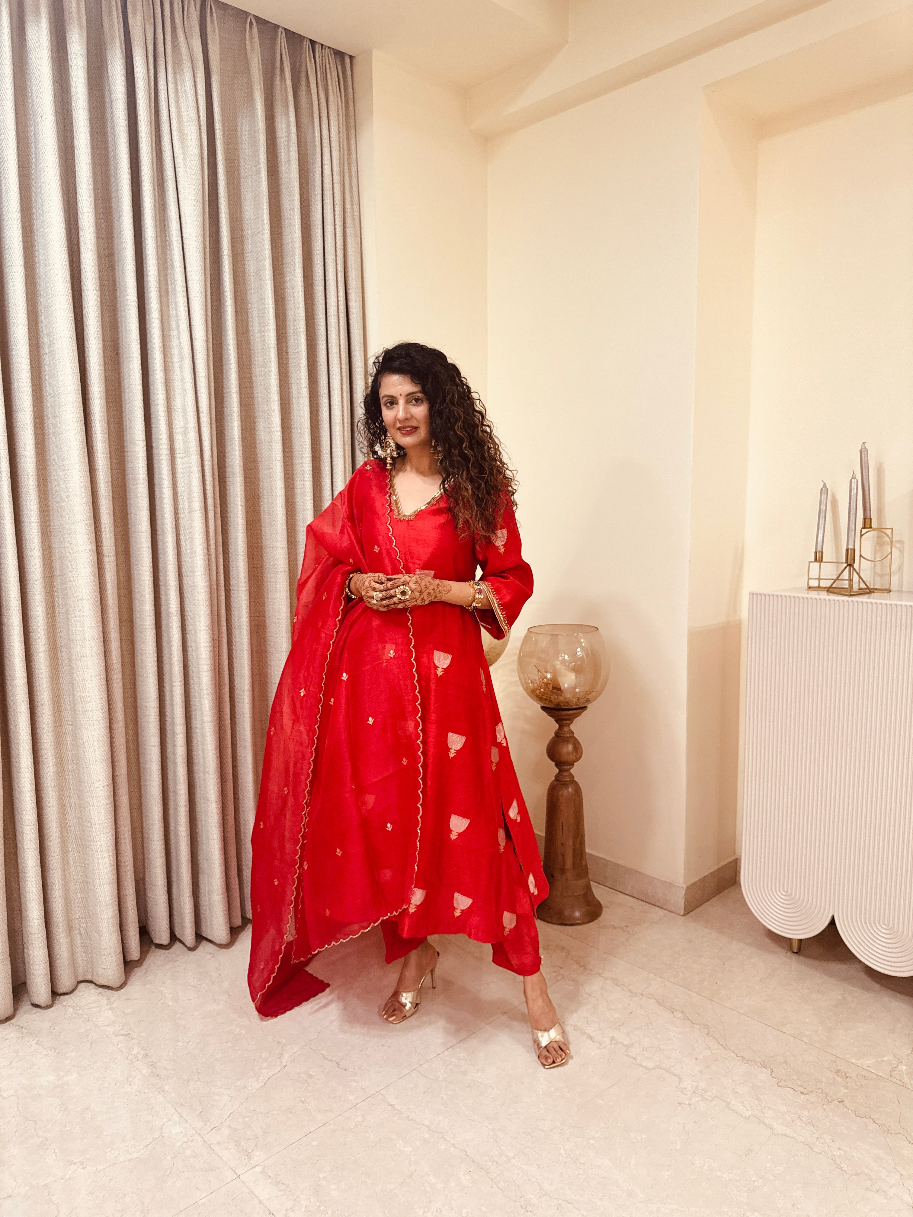 Red Silk Brocade Suit
