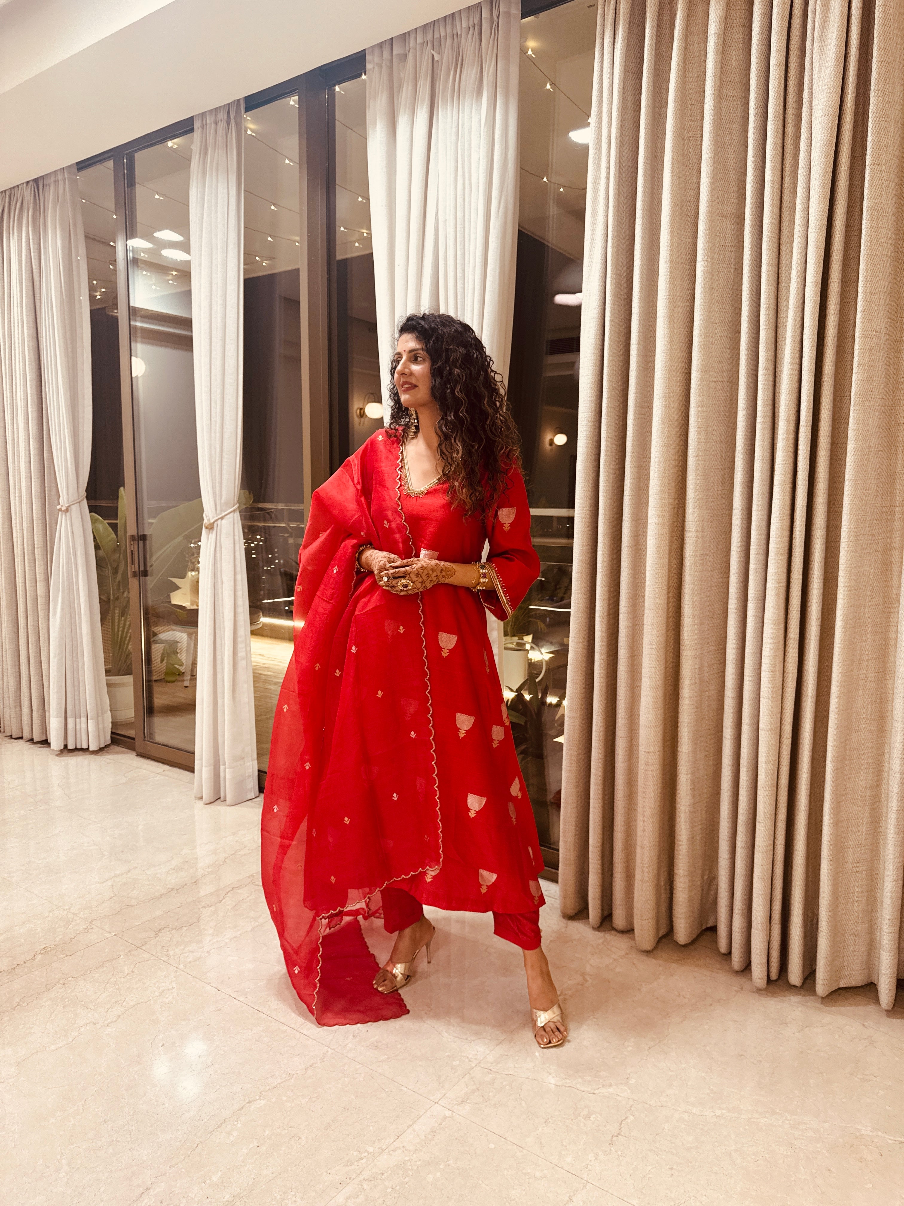 Red Silk Brocade Suit