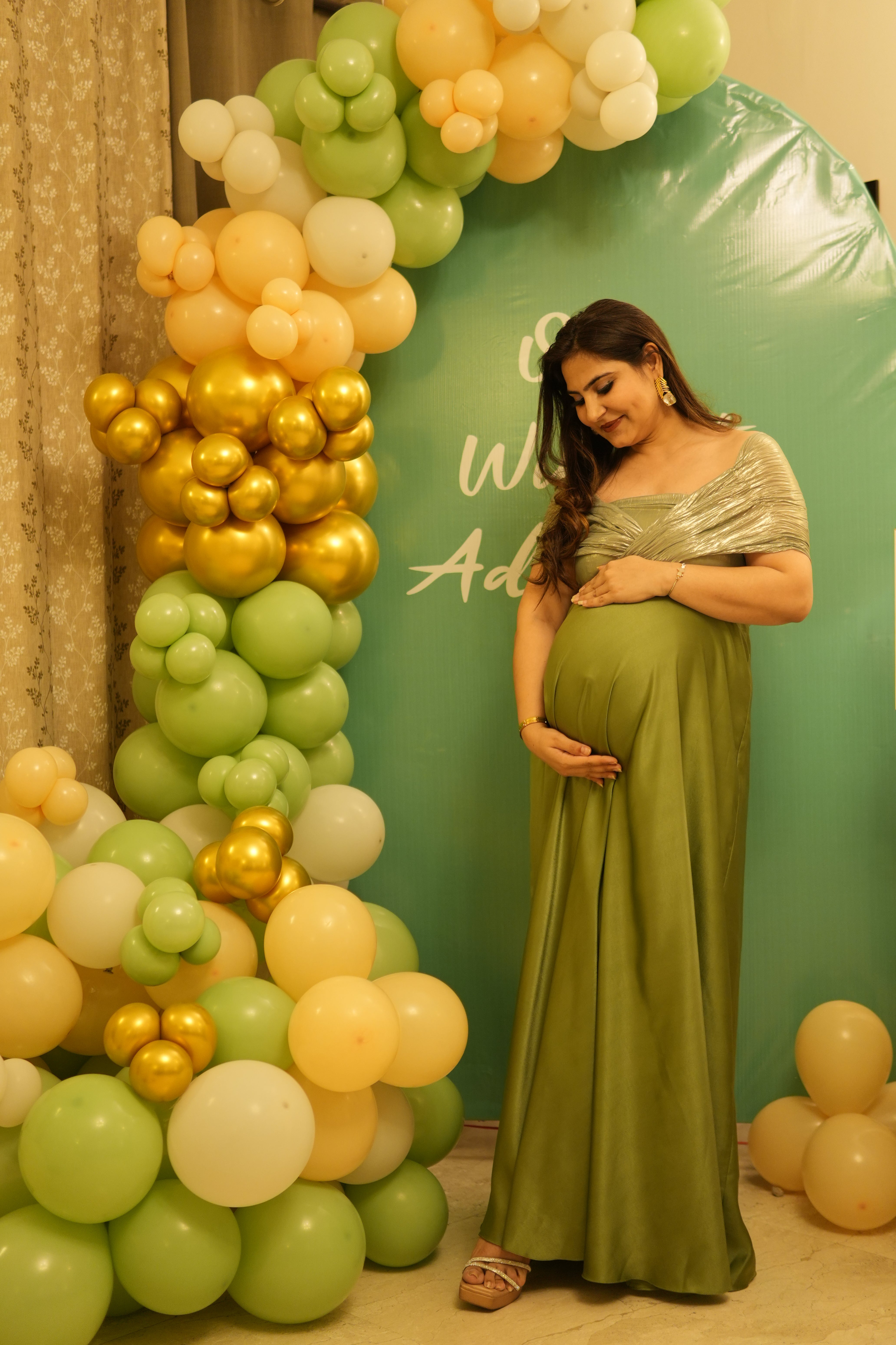olive green maternity gown