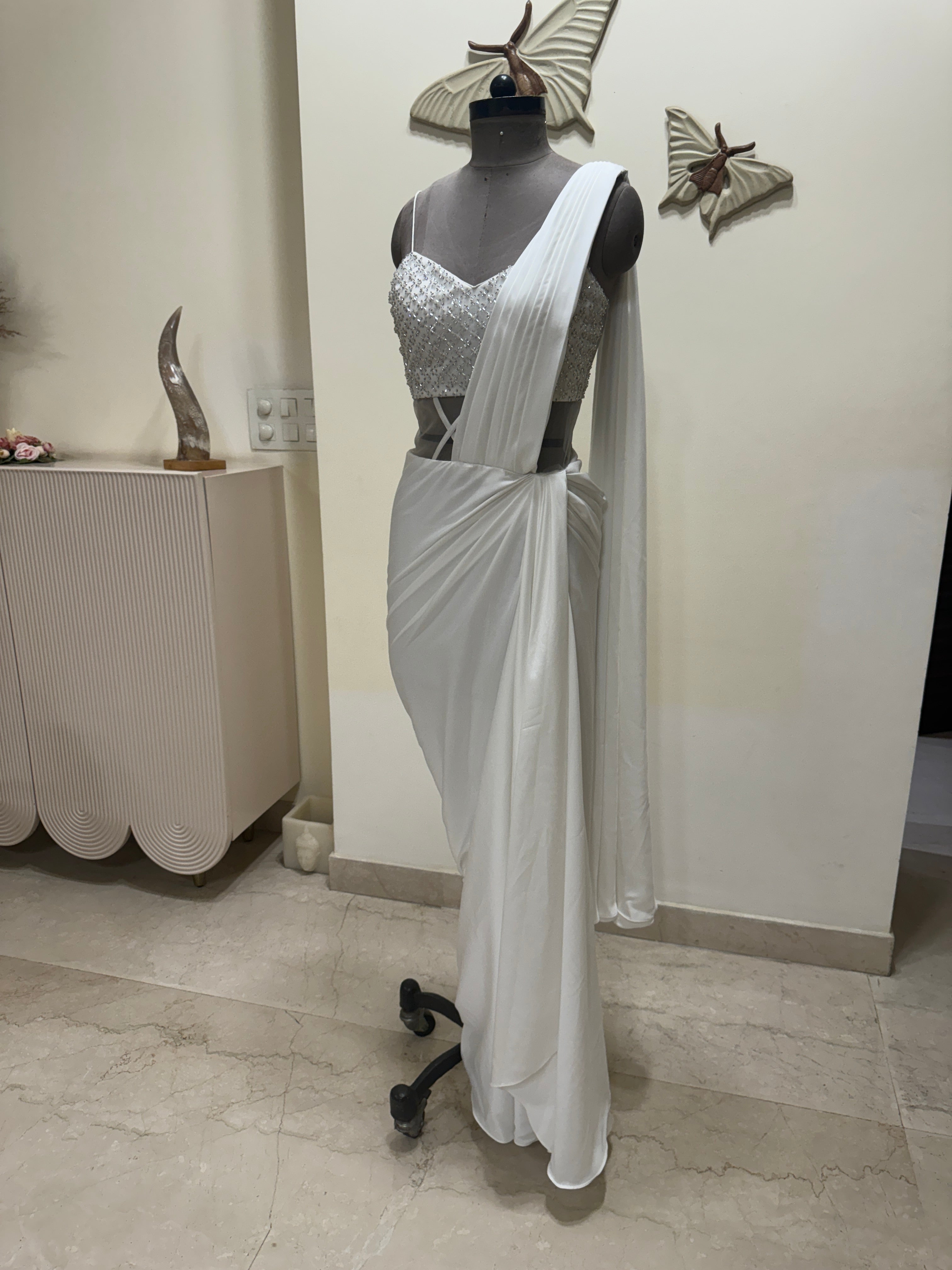 Ivory one piece drape with corset