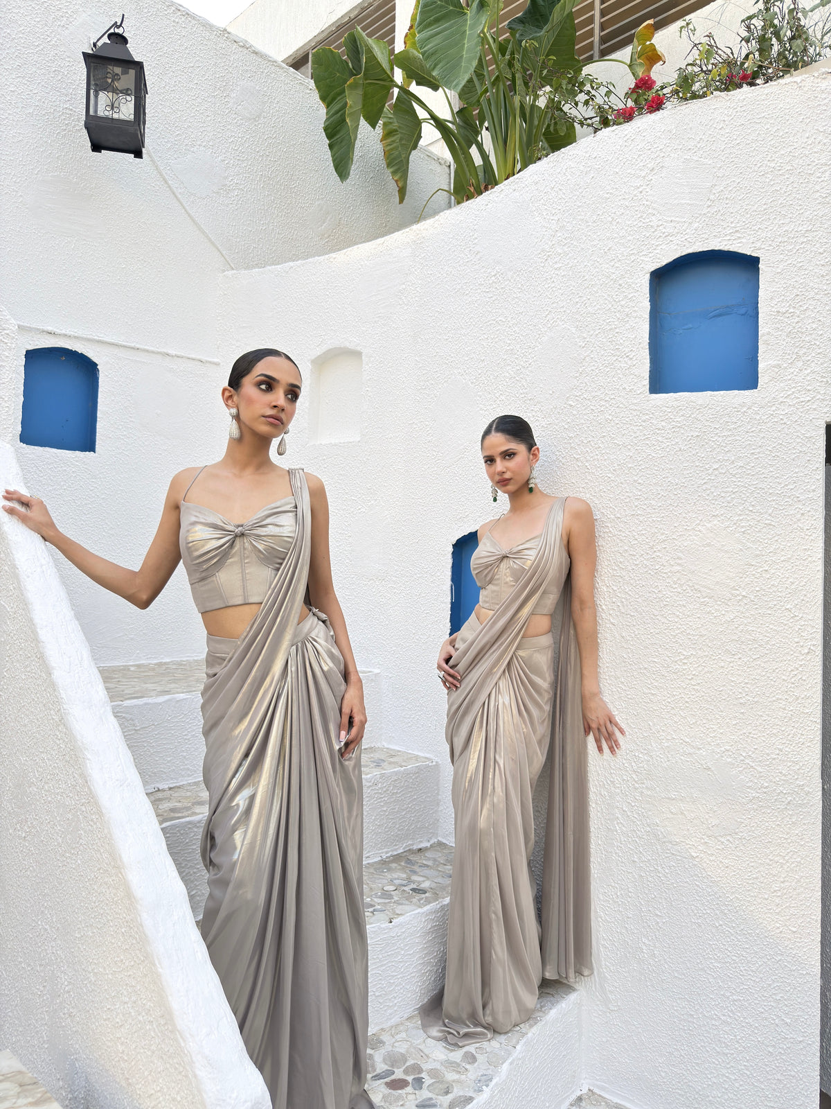Gold Metallic Foil Georgette Knot Saree