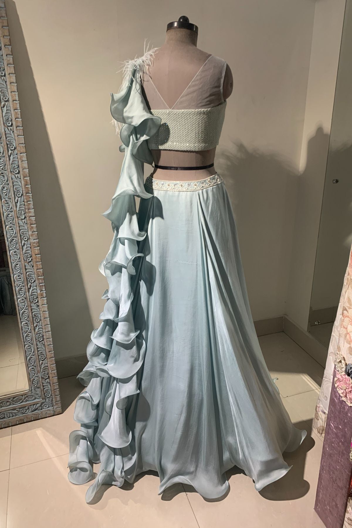 Pastel Blue Draped Lehenga