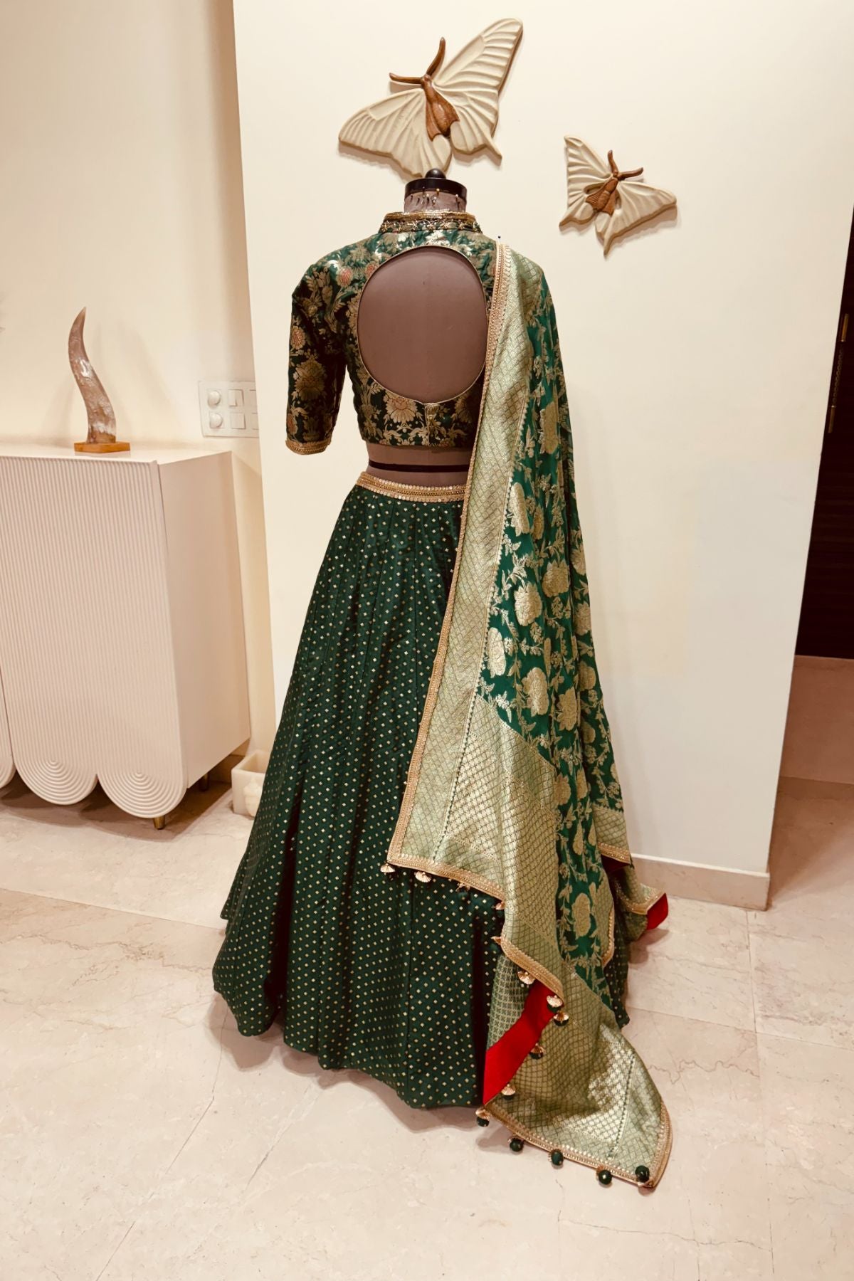 Green Brocade Lehenga